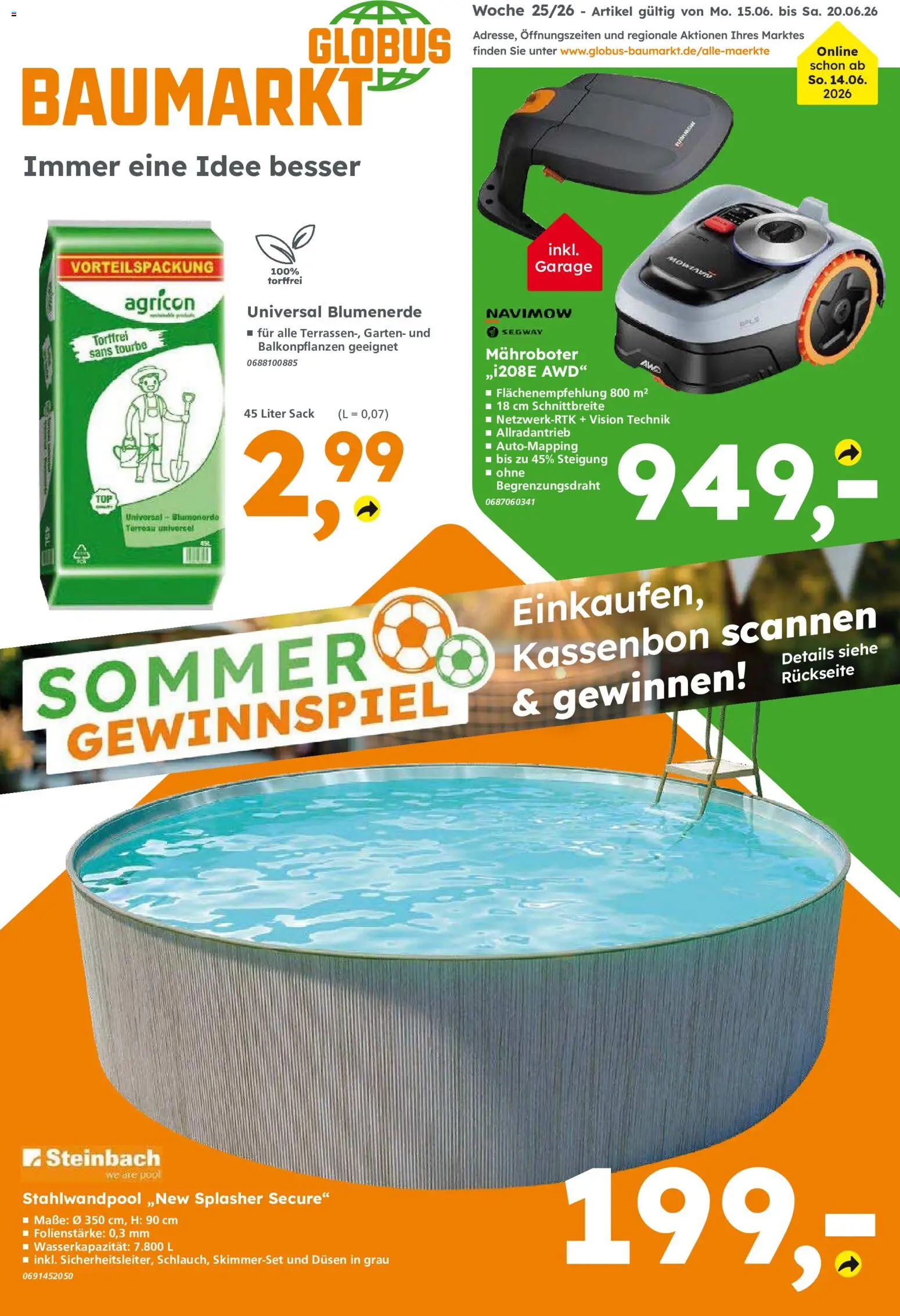Globus Baumarkt Prospekt Zweibrücken – gültig ab 14.06.2026 | Seite: 1 | Produkte: Blumenerde