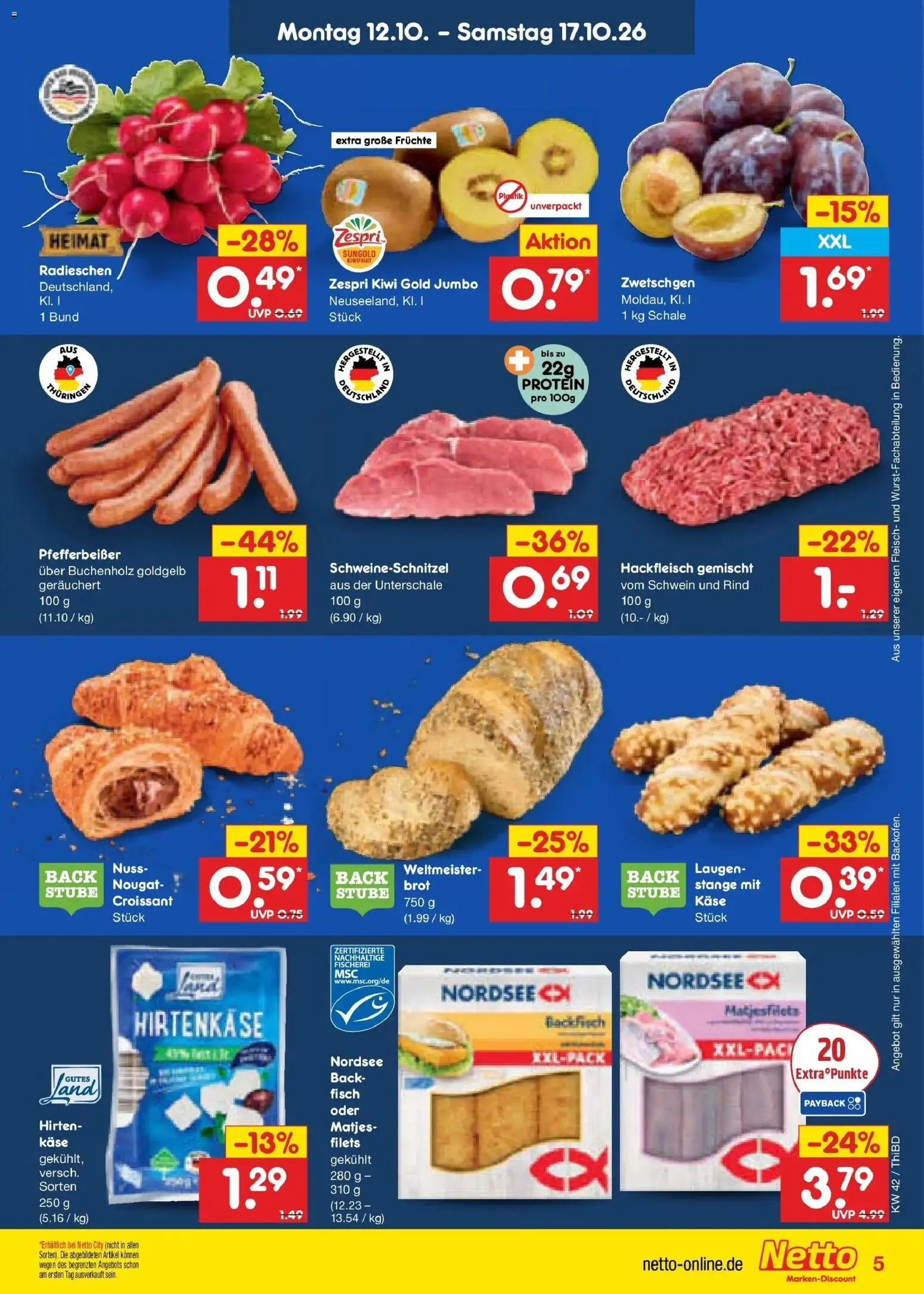 Netto Marken-Discount Prospekt Thiendorf – gültig ab 12.10.2026 | Seite: 5 | Produkte: Zwetschgen, Croissant, Kiwi, Fleisch