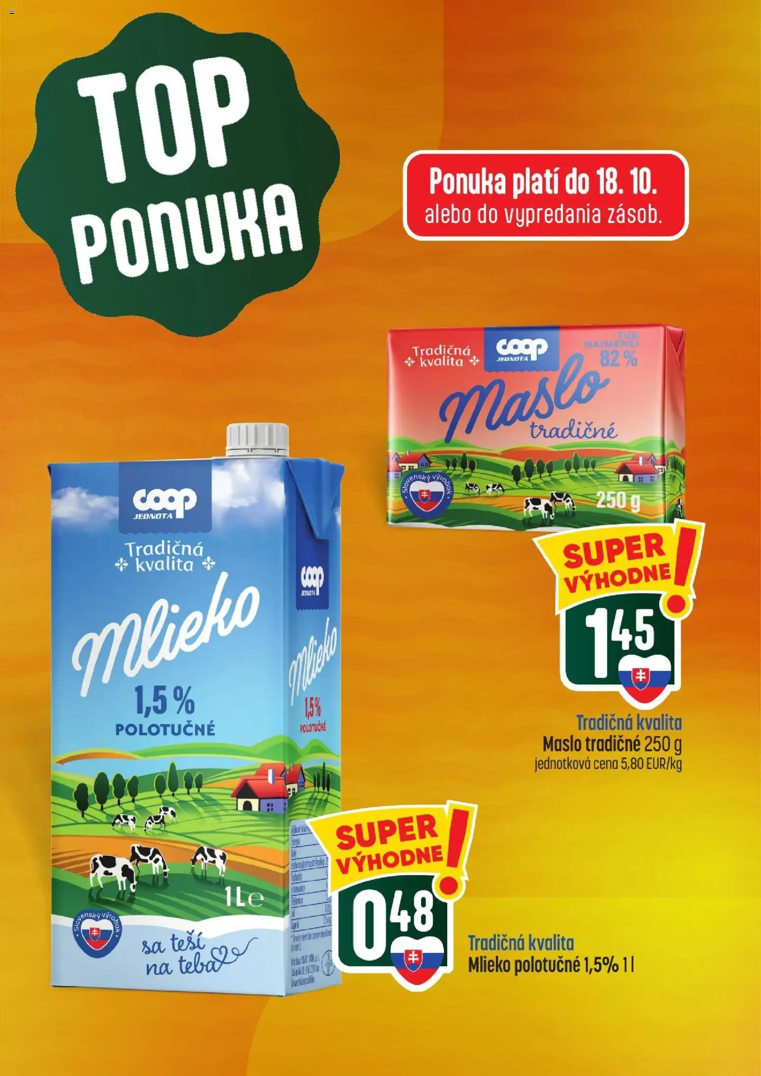Nové COOP Jednota akcie – leták je platný od 15.10.2026 | Strana: 3 | Produkty: Maslo, Mlieko, Mlieko polotučné