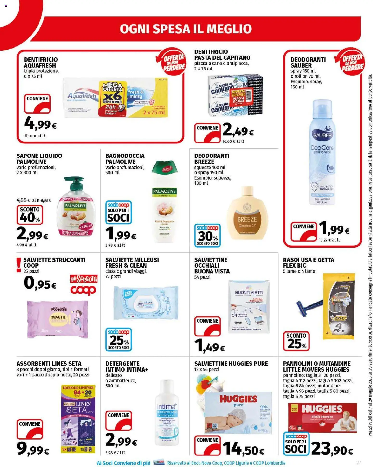 Volantino Ipercoop del 07.05.2026 | Pagina: 27 | Prodotti: Pannolini, Intimo, Pasta, Occhiali