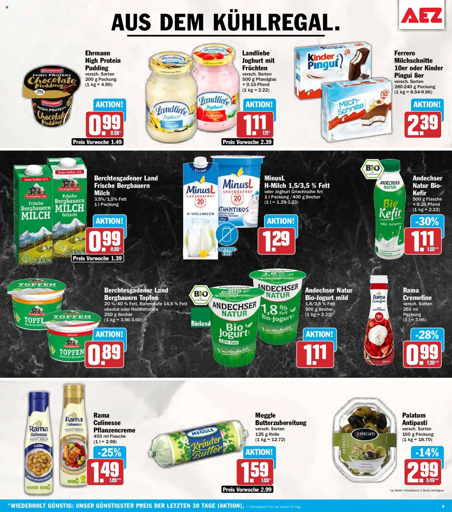 AEZ Prospekt – gültig ab 03.08.2026 | Seite: 9 | Produkte: Kefir, Rama, Butter, Pudding