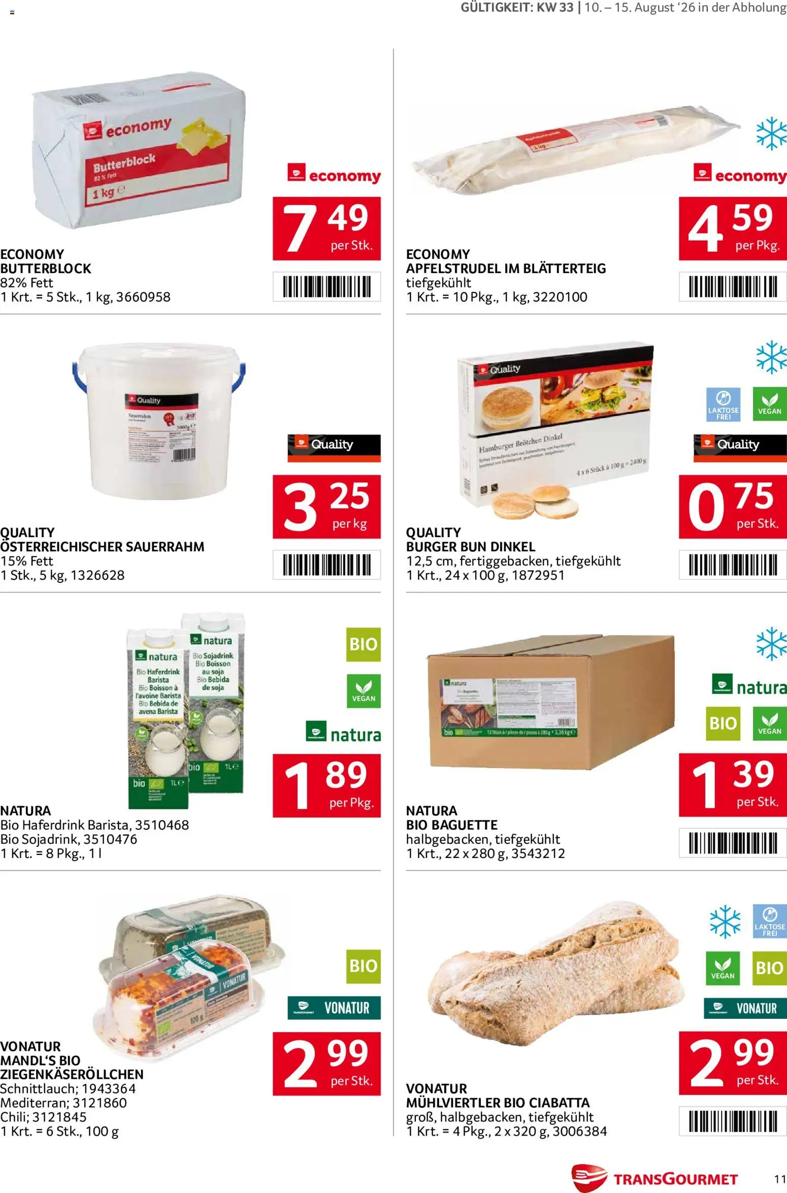 Transgourmet Flugblatt gültig ab 10.08.2026 | Seite: 11 | Produkte: Jääkaappipakastin, Sauerrahm