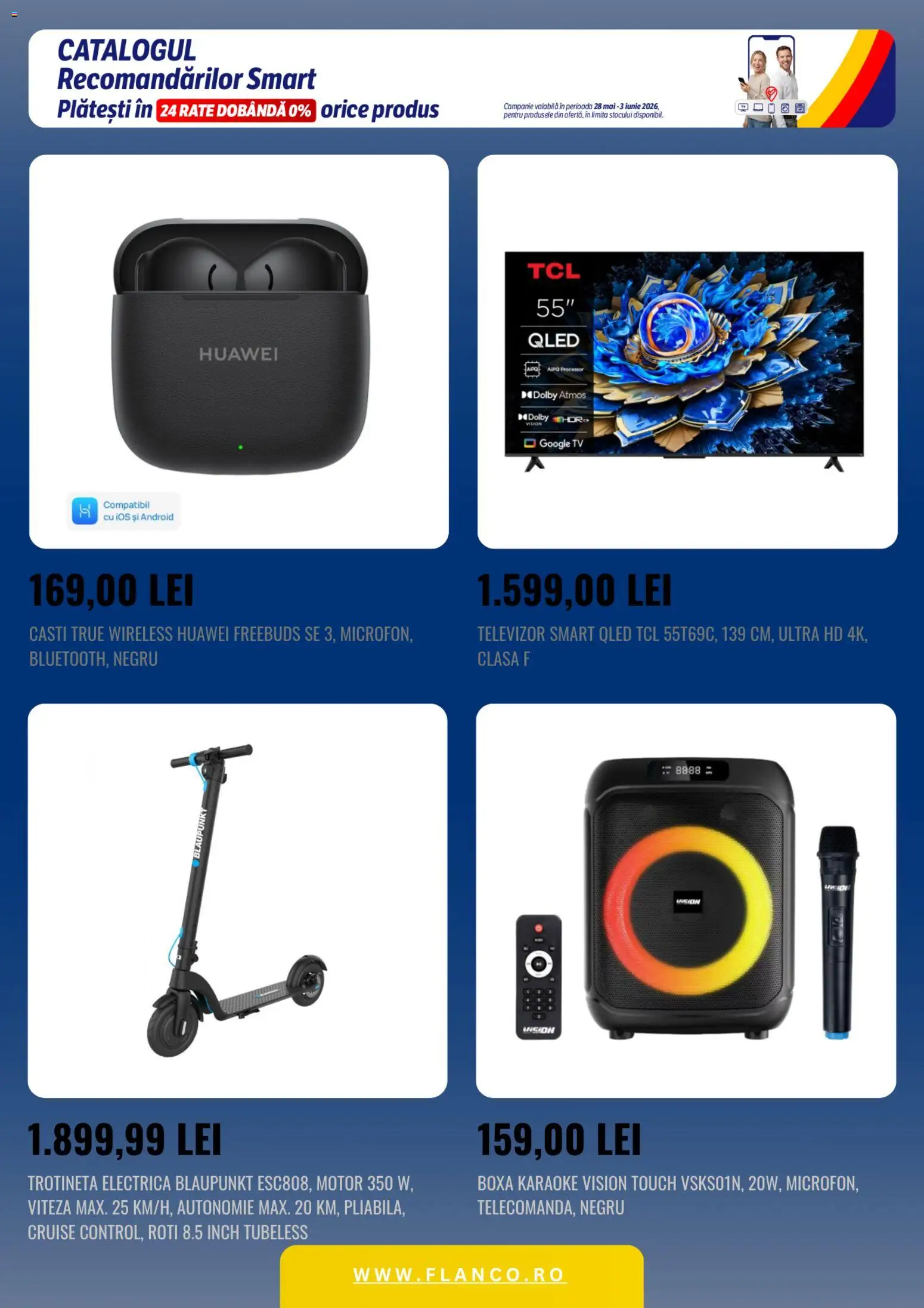 Noul catalog Flanco – valabil de la 28.05.2026 | Pagină: 4 | Produse: Televizor, Trotinetă electrică, Căști, Trotinetă