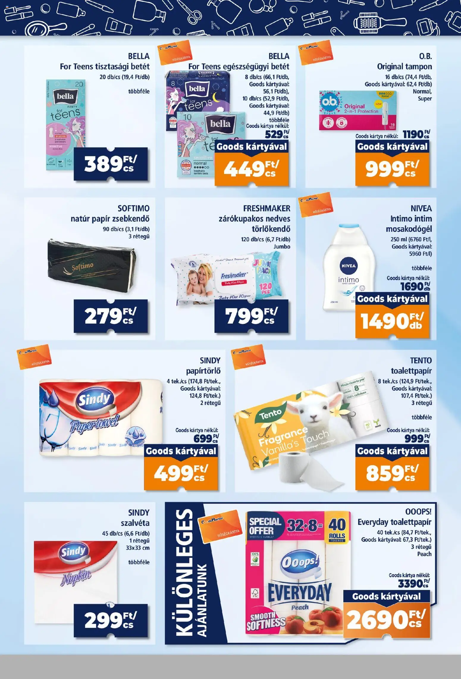 Goods Market akciós ujság - amely érvényes a következő dátumtól: 2026.10.22. | Oldal: 5 | Termékek: Törlőkendő, Nivea, Tento, Egészségügyi betét