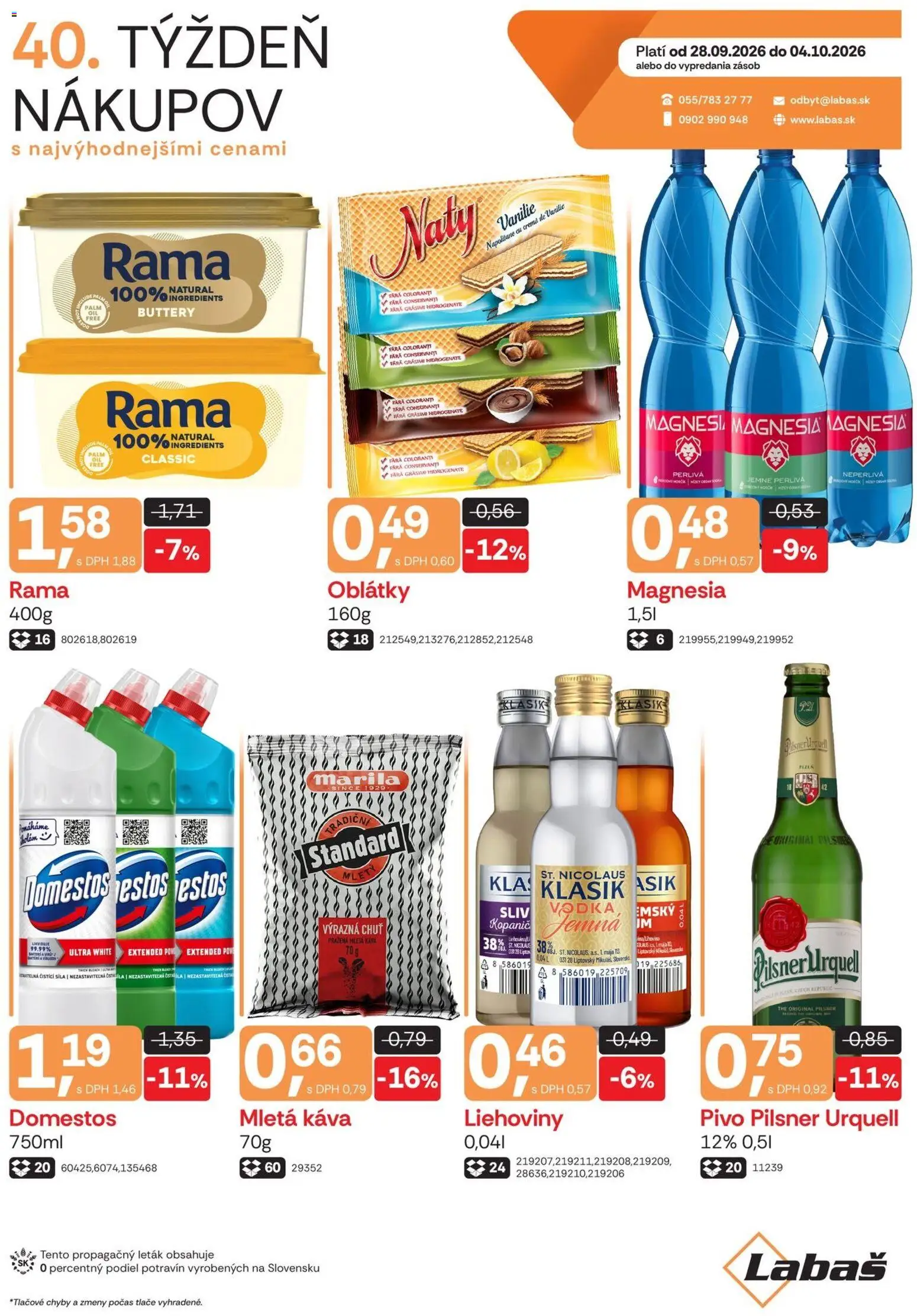 Nové Labaš akcie – leták je platný od 28.09.2026 | Strana: 1 | Produkty: Káva, Magnesia, Rama, Mletá káva