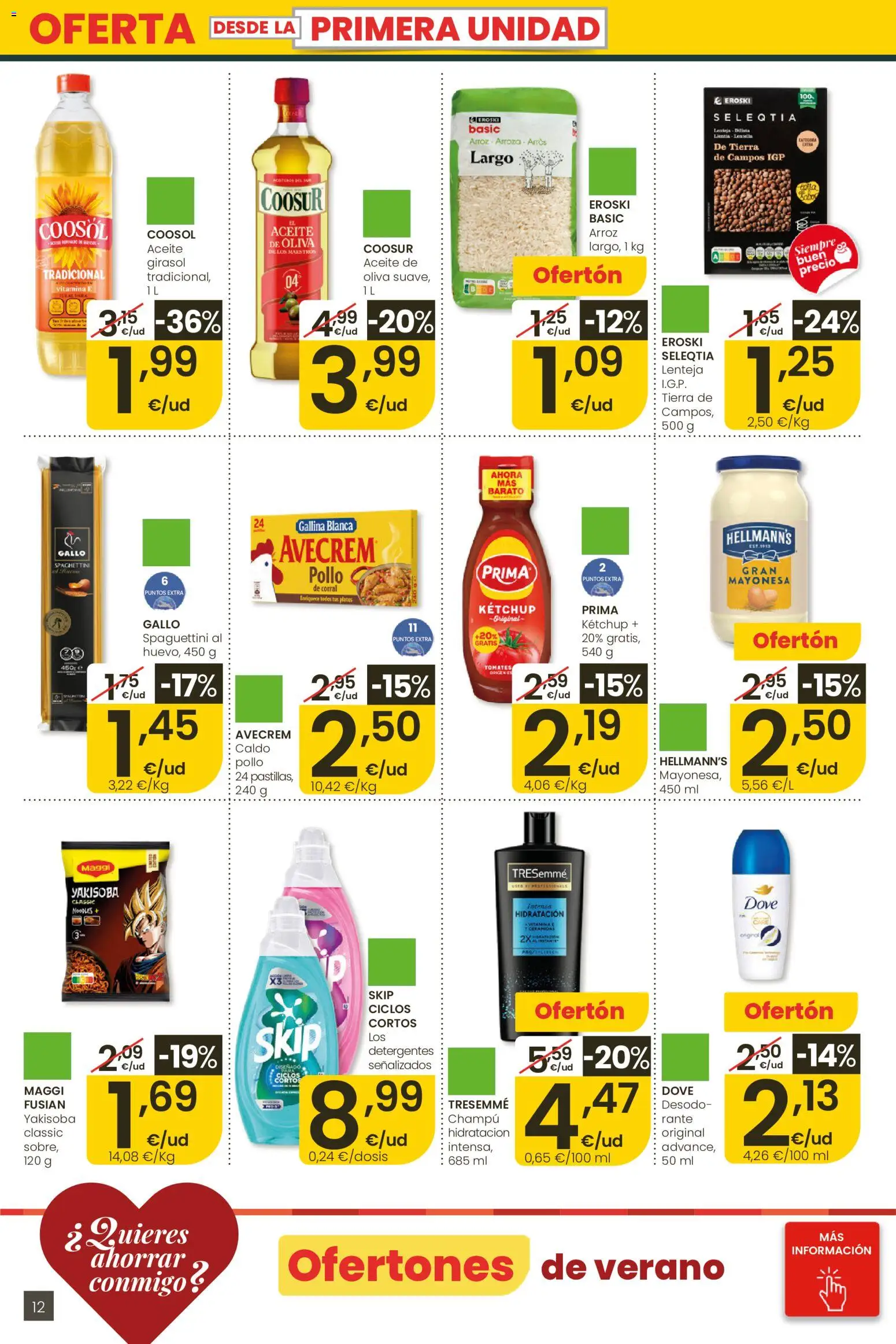 Eroski Ofertones de verano │ válido desde el 28.05.2026 | Página: 12 | Productos: Champú, Aceite, Arroz, Aceite de oliva