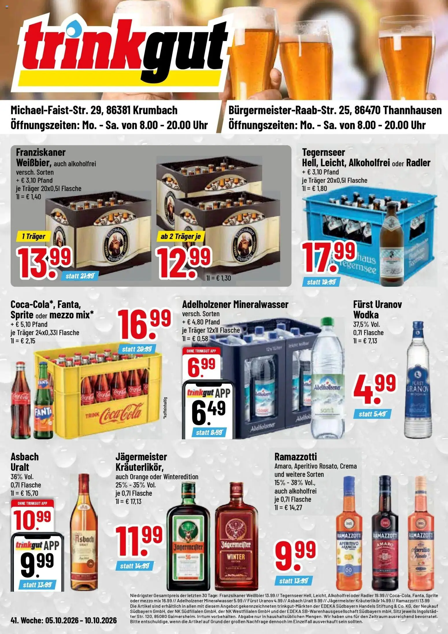 Trinkgut - trinkgut: Wochenangebote (ab 05.10.2026) » Angebote online | Seite: 1 | Produkte: Weißbier, Radler, Oder mezzo mix, Wodka