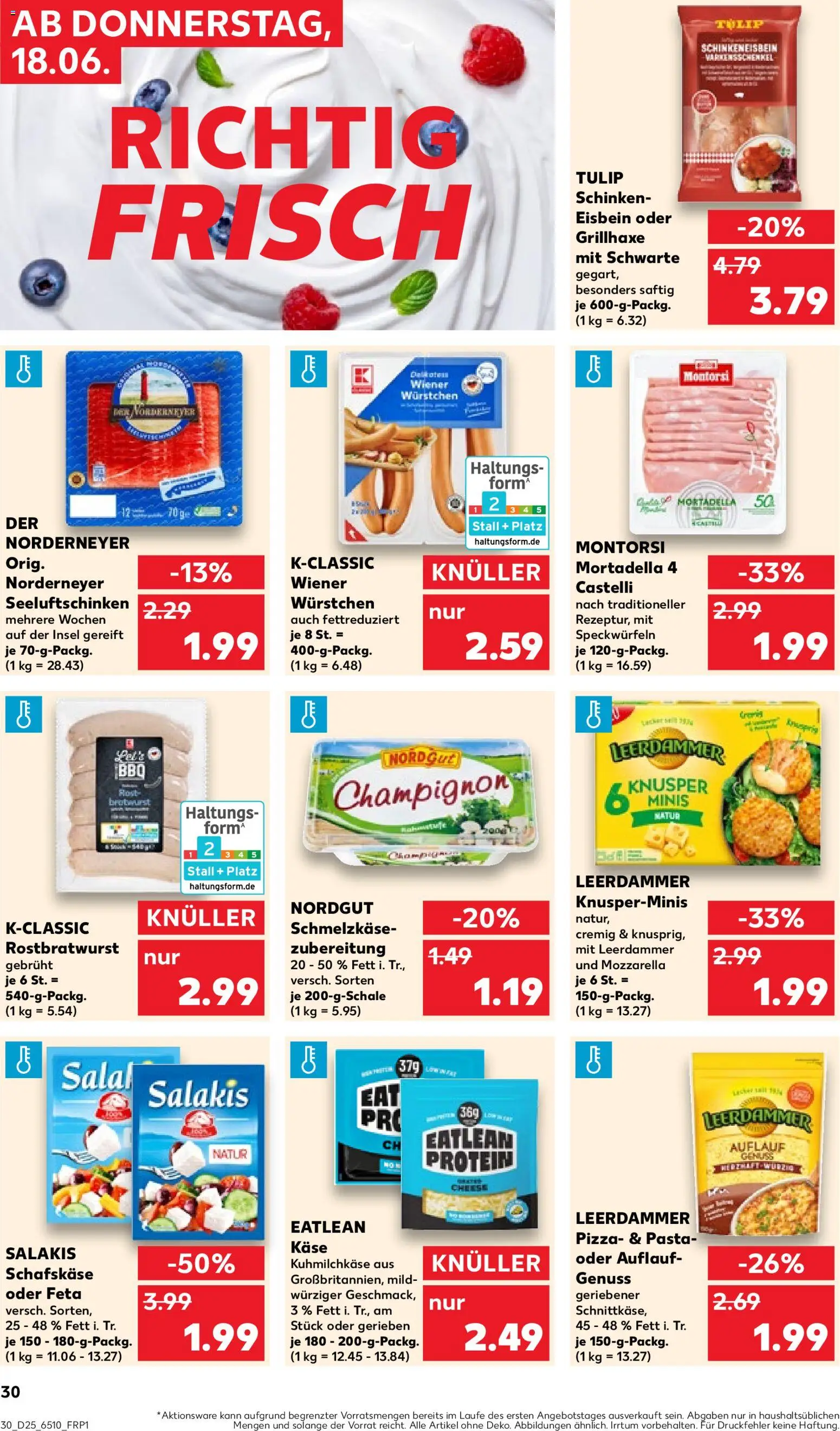 Kaufland Prospekt Köln – gültig ab 18.06.2026 | Seite: 30 | Produkte: Käse, Mozzarella, Leerdammer, Pasta