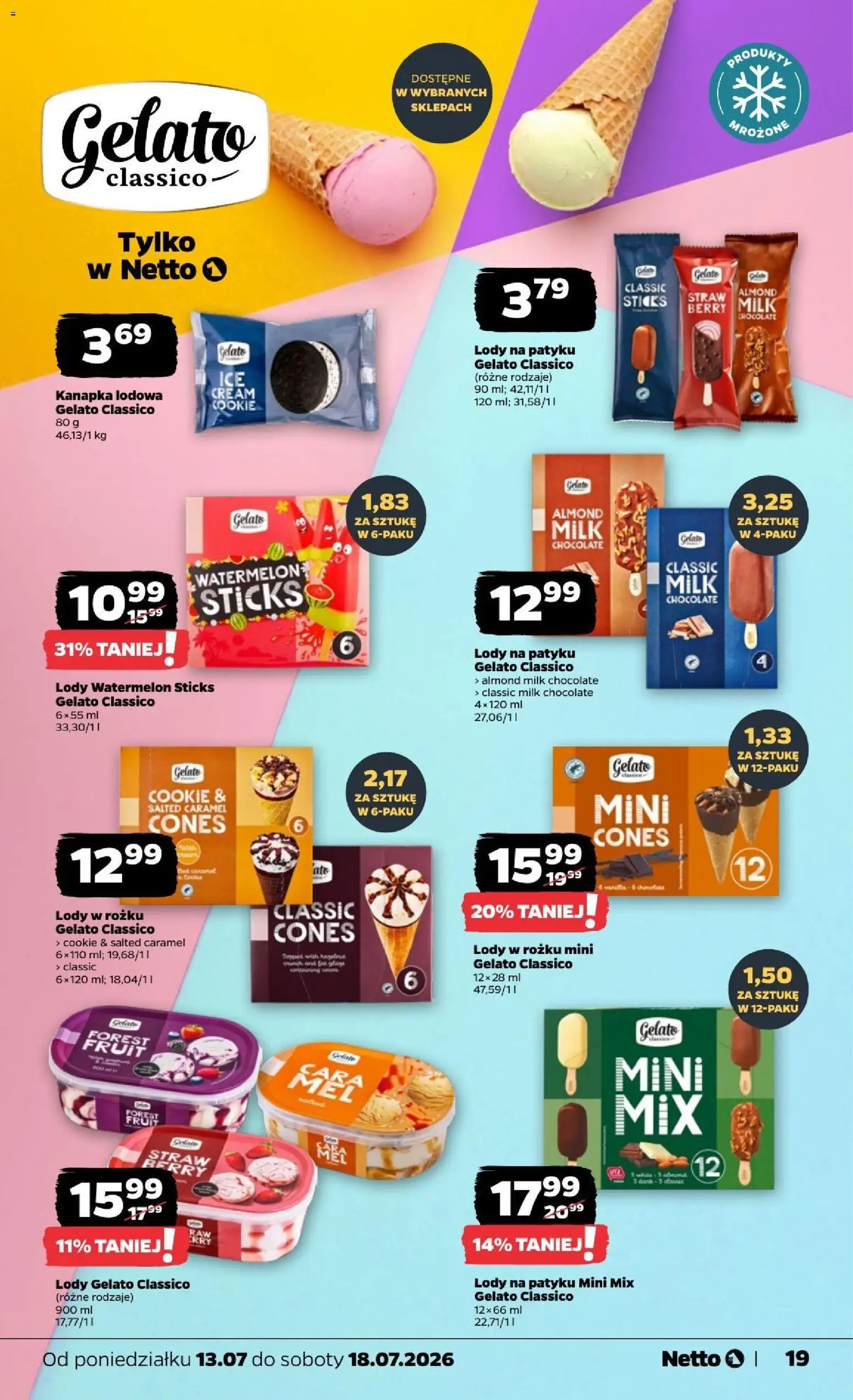 Netto gazetka od poniedziałku od 13.07.2026 | Strona: 19 | Produkty: Sandwich, Lody na patyku, Lody