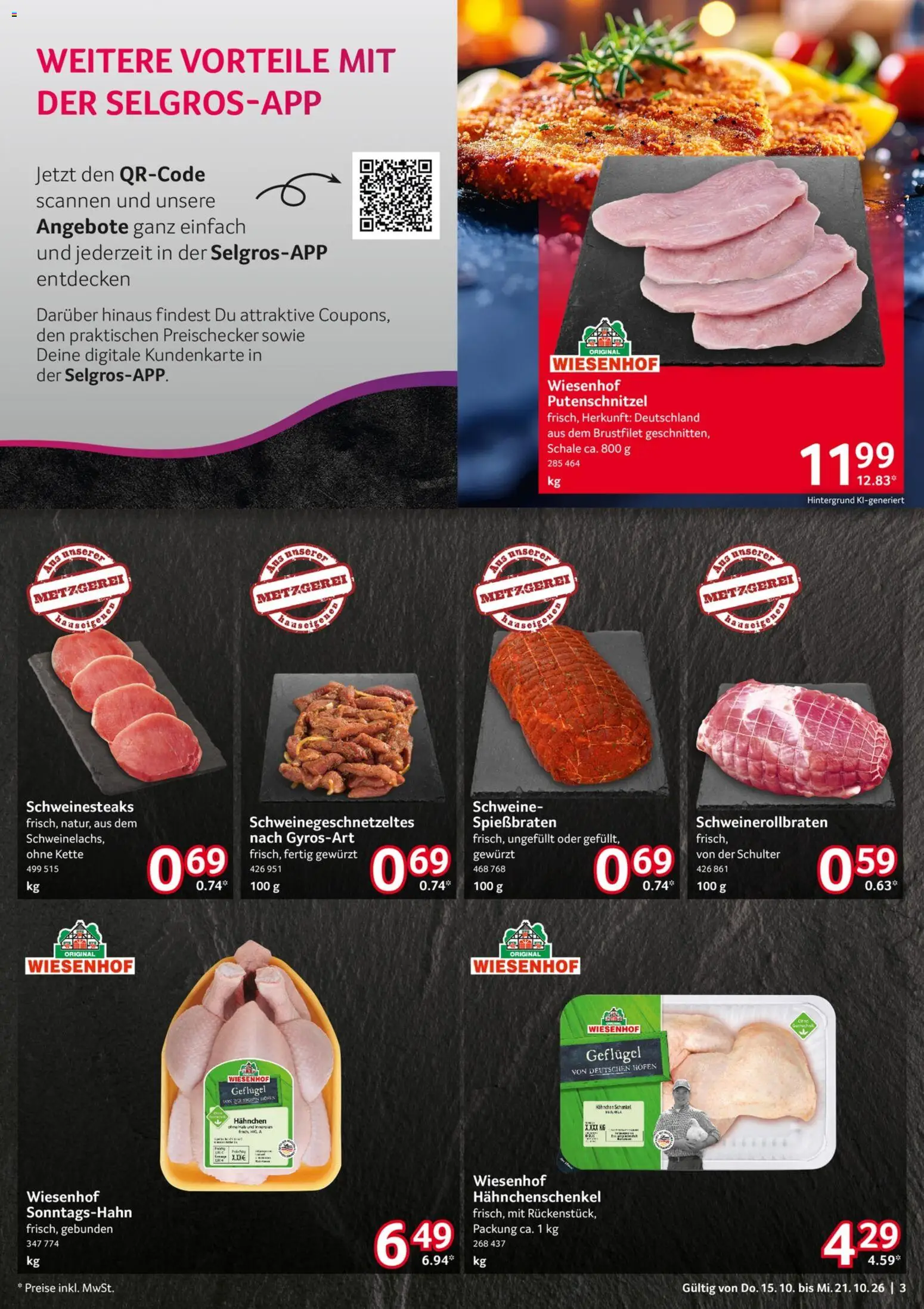 Selgros Prospekt – gültig ab 15.10.2026 | Seite: 3 | Produkte: Hahnchen, Hahnchenschenkel, Putenschnitzel, Schulter