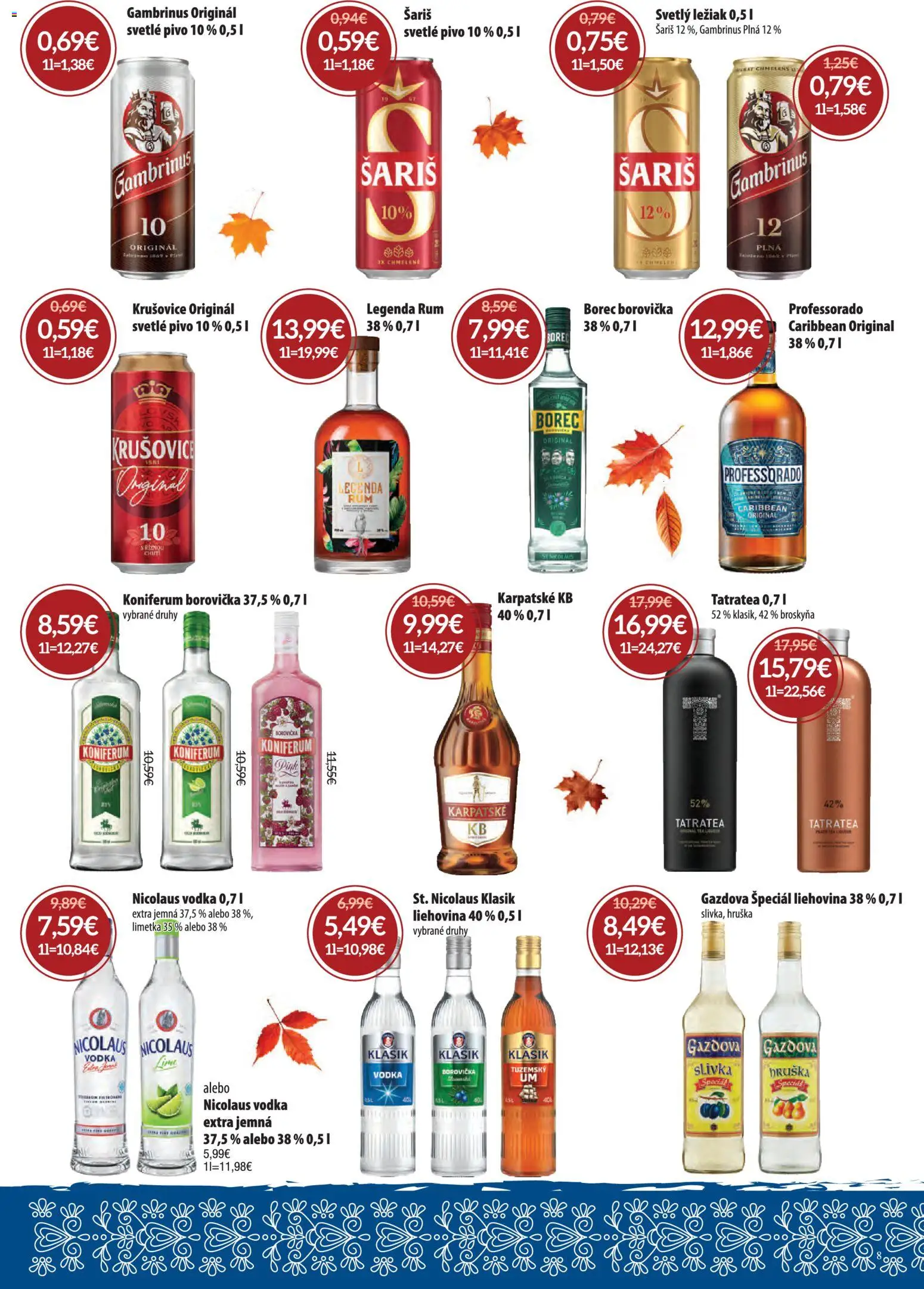 Nové Nitrazdroj akcie – leták je platný od 01.10.2026 | Strana: 8 | Produkty: Limetka, Borovička, Vodka, Nicolaus vodka