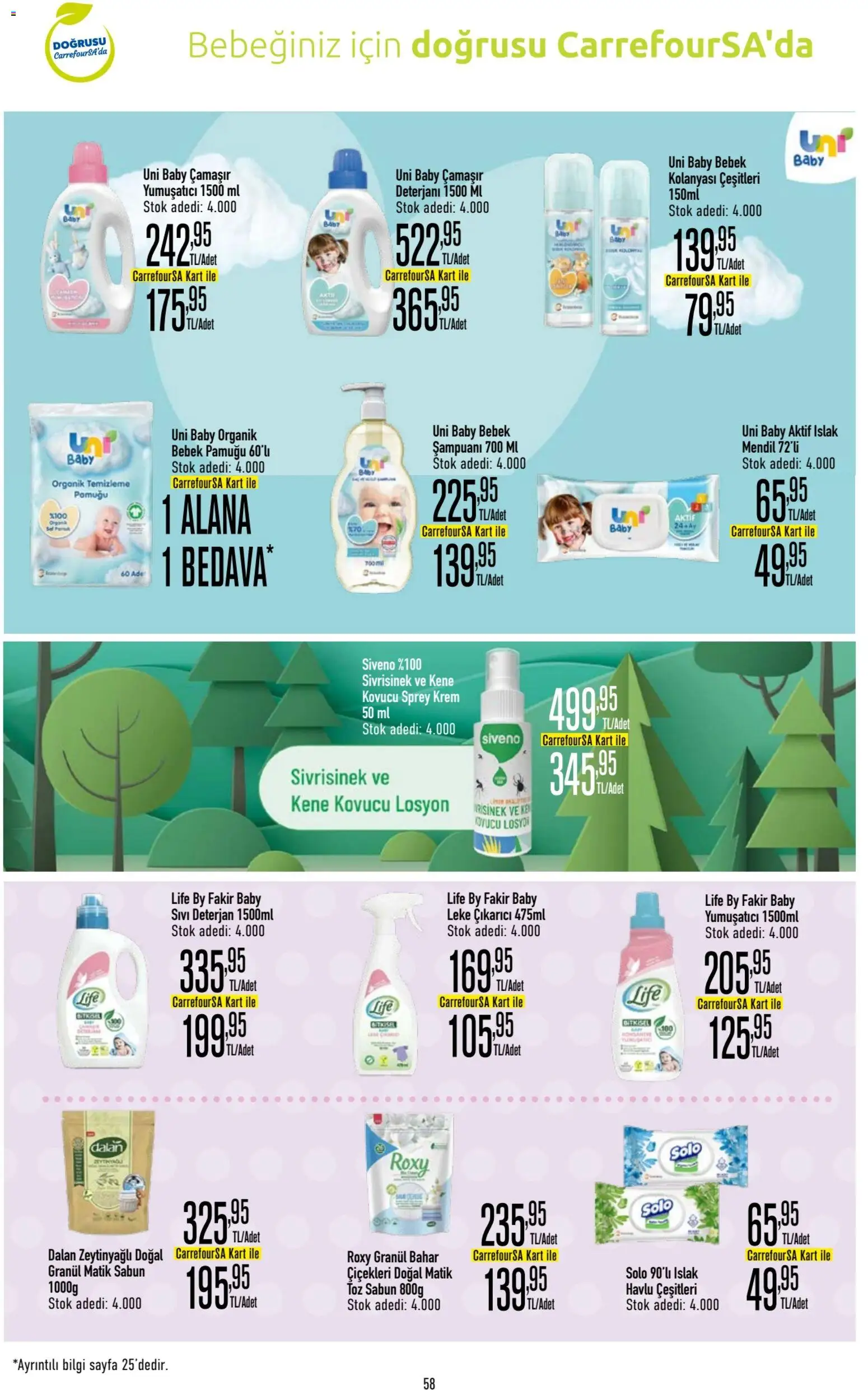 CarrefourSA Katalog - 06 Ağustos 2026 tarihinden itibaren geçerlidir | Sayfa: 58 | Ürünler: Mendil, Krem, Leke çıkarıcı, Deterjan
