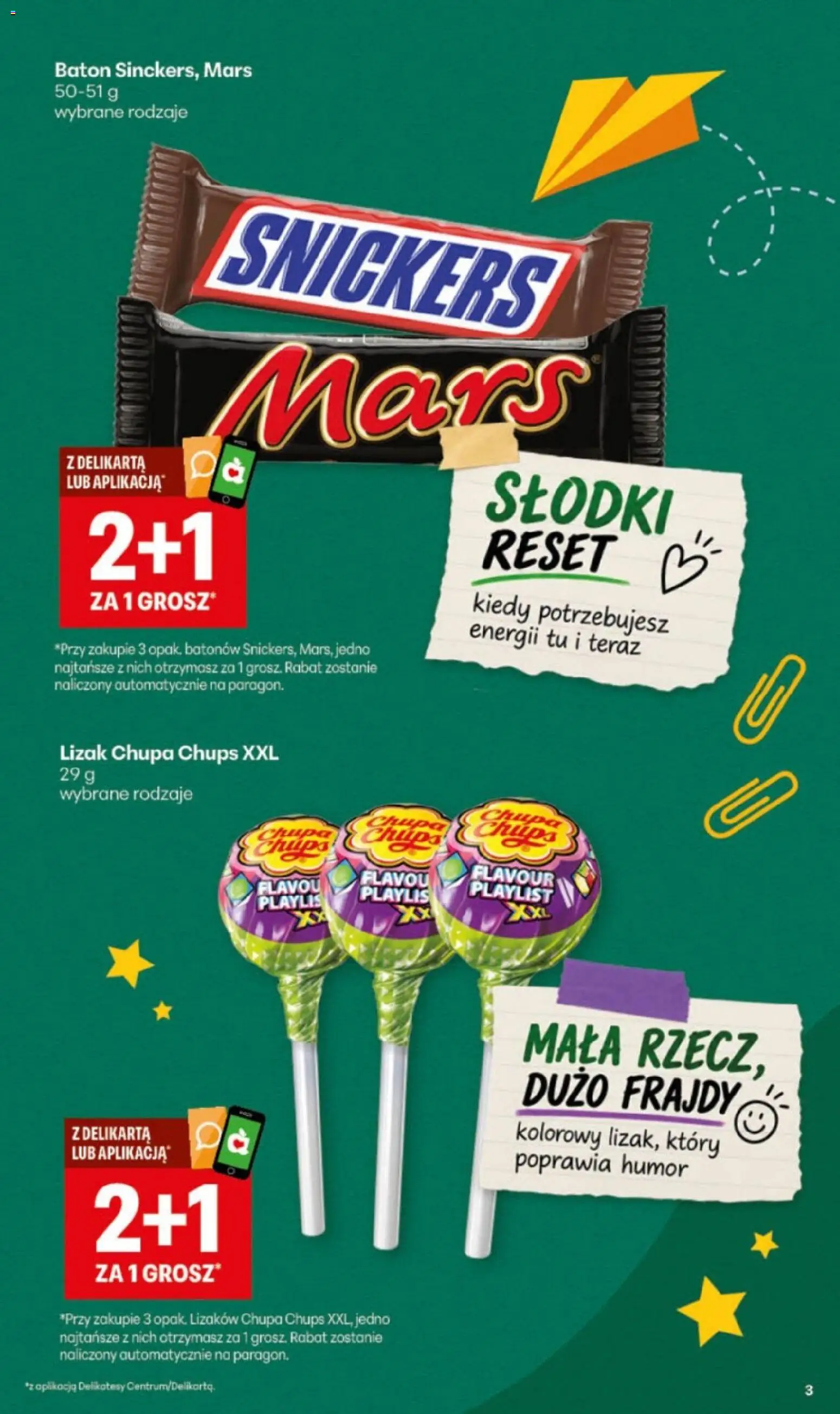 Delikatesy Centrum gazetka - Szkoła od 20.08.2026 | Strona: 3 | Produkty: Lizak Chupa Chups, Delikatesy, Snickers, Baton