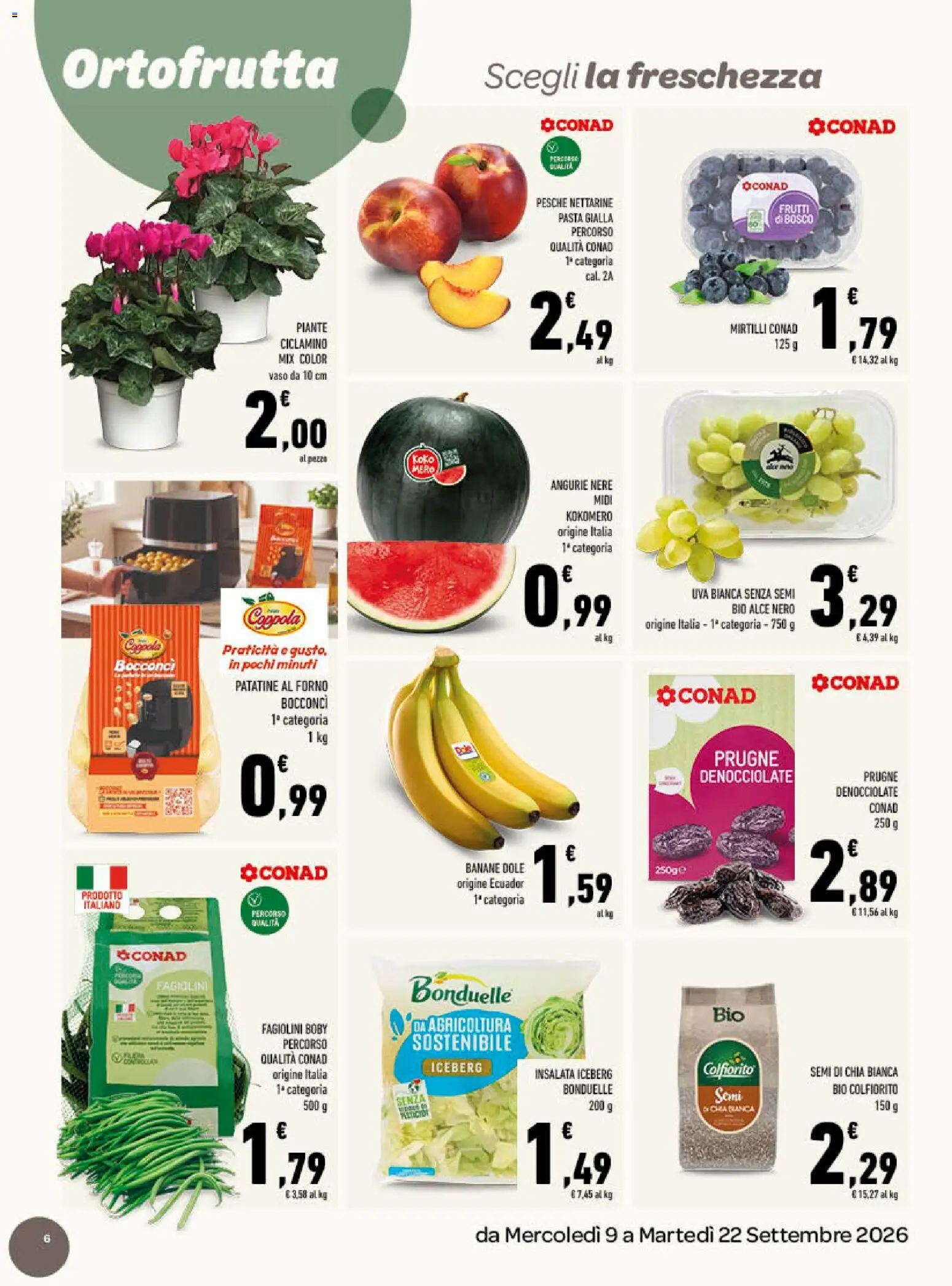 Volantino Conad del 09/09/2026 | Pagina: 6 | Prodotti: Mirtilli, Nettarine, Pesche, Vaso
