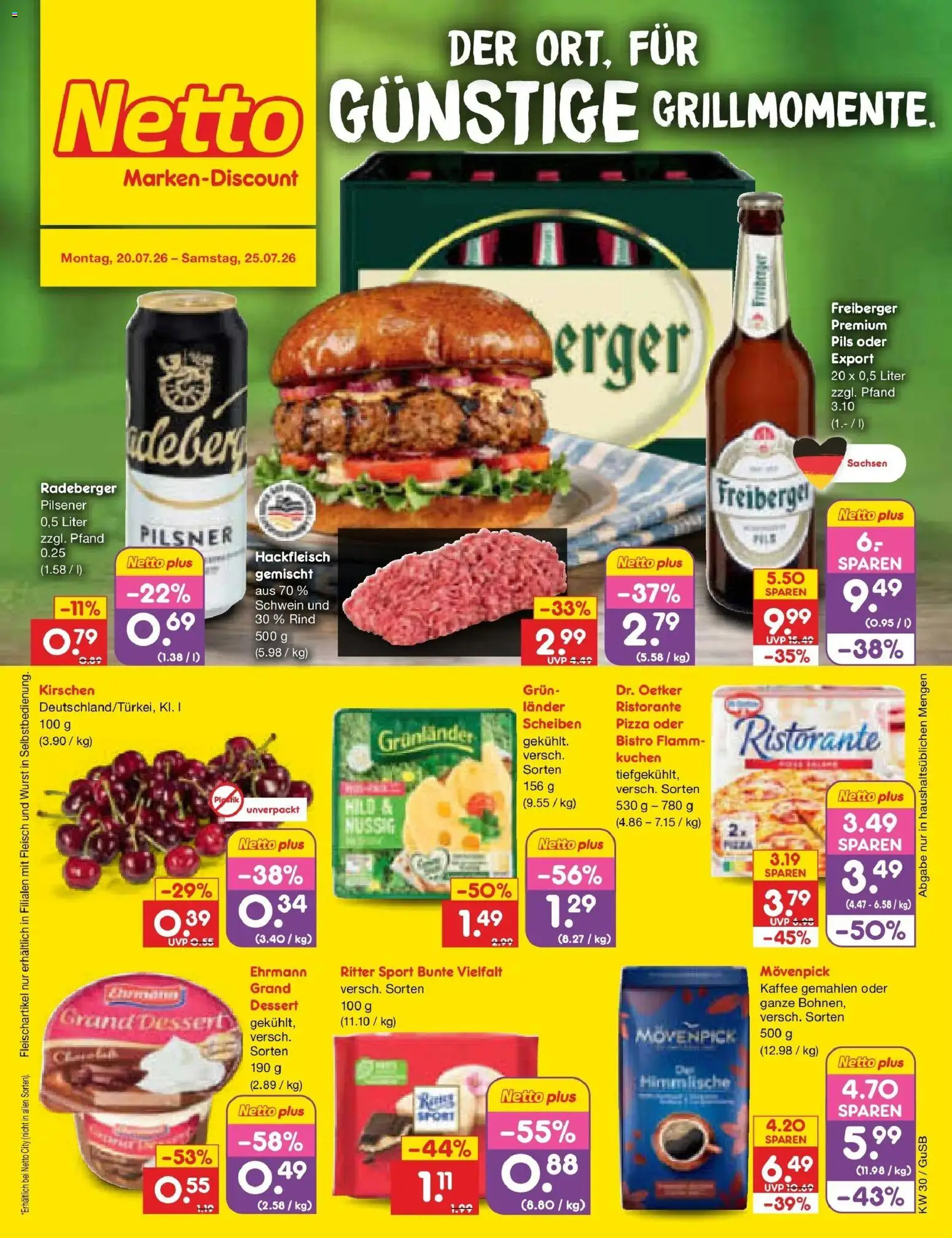 Netto Marken-Discount Prospekt Machern – gültig ab 20.07.2026 | Seite: 1 | Produkte: Ristorante, Kaffee, Pils, Hackfleisch