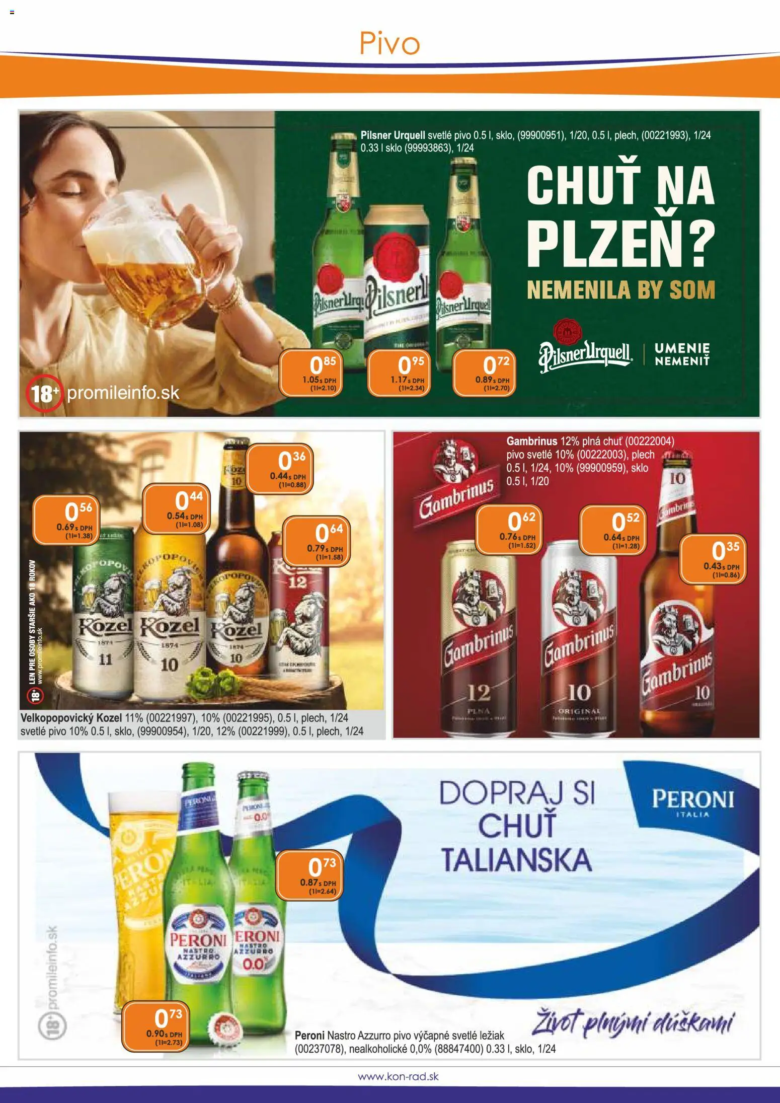 Nové KON - RAD akcie – leták je platný od 01.09.2026 | Strana: 19 | Produkty: Pivo, Pilsner Urquell, Gambrinus, Pena