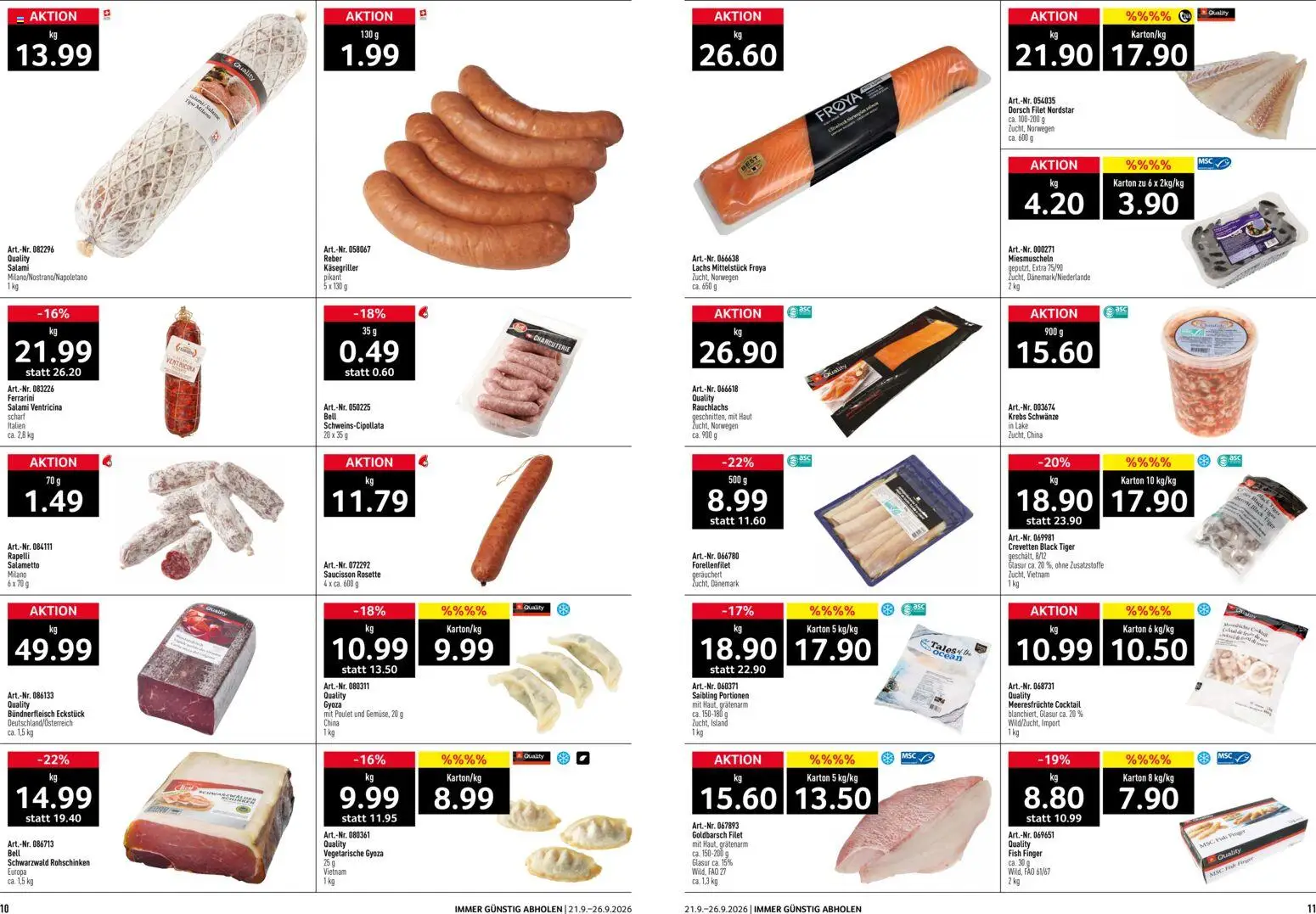 Prodega aktionen – gültig ab 21.09.2026 | Seite: 6 | Produkte: Lachs, Salami, Meeresfrüchte