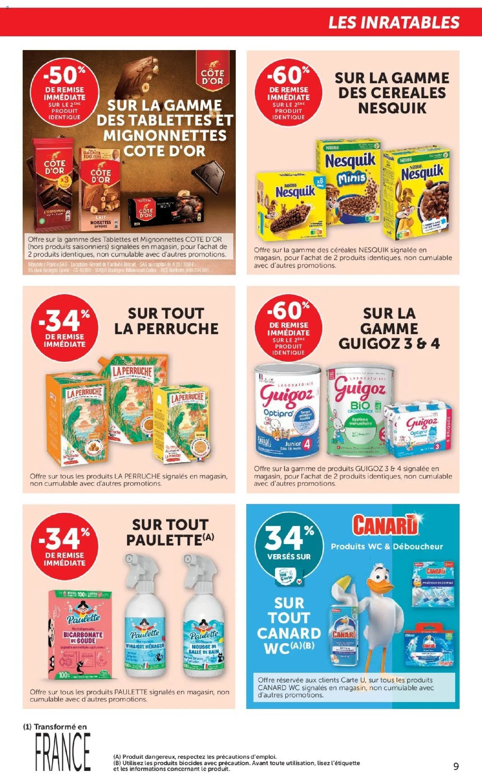 {H1} | Page: 9 | Produits: Déboucheur, Mousse, Guigoz, Lait