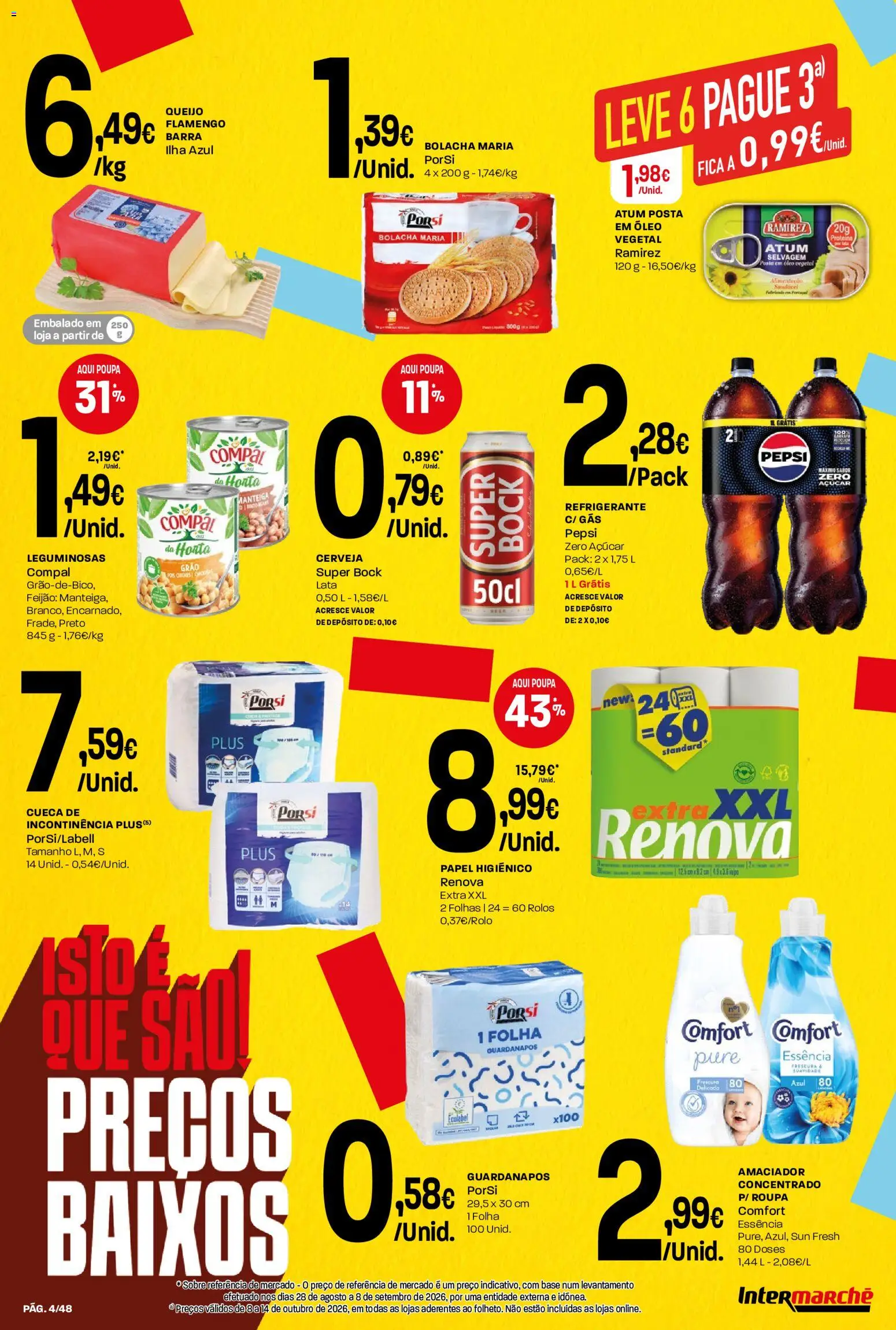 Intermarché folheto │ válido de 08/10/2026 | Página: 4 | Produtos: Refrigerante, Papel higiénico, Super bock, Manteiga