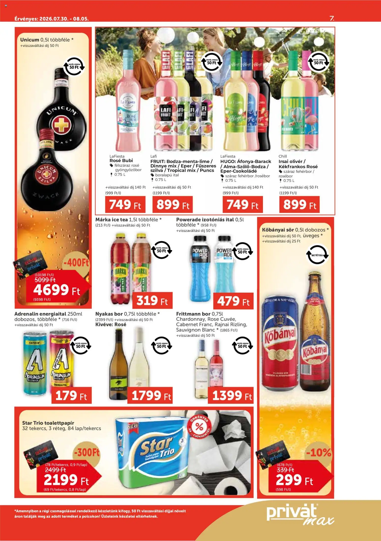 PRIVÁT akciós ujság - amely érvényes a következő dátumtól: 2026.07.30. | Oldal: 7 | Termékek: Ice tea, Bor, Tea, Eper