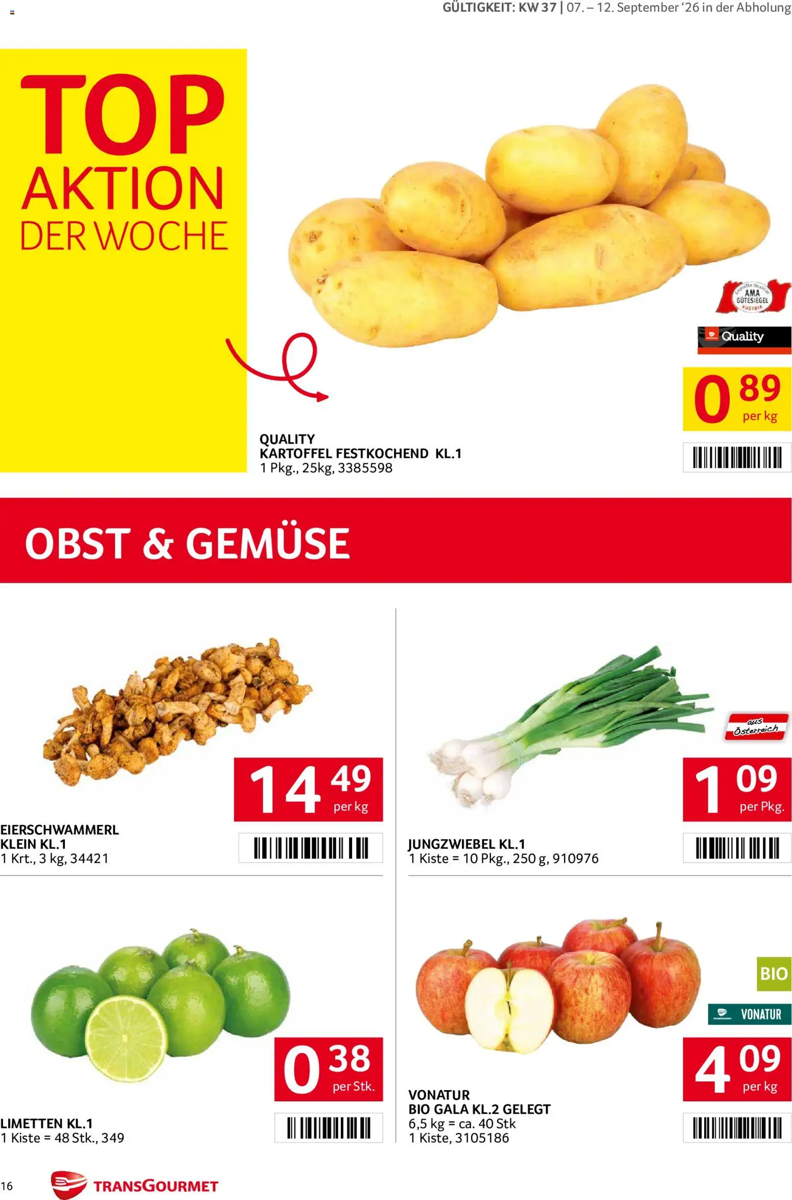 Transgourmet Flugblatt gültig ab 07.09.2026 | Seite: 16 | Produkte: Gemüse, Obst
