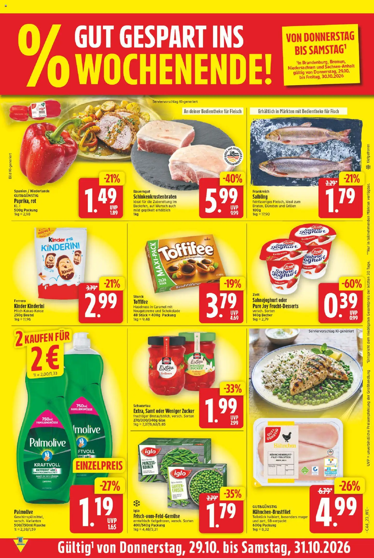 E center Prospekt – gültig ab 26.10.2026 | Seite: 28 | Produkte: Bauerngut, Sahne, Fleisch, Hahnchenbrust
