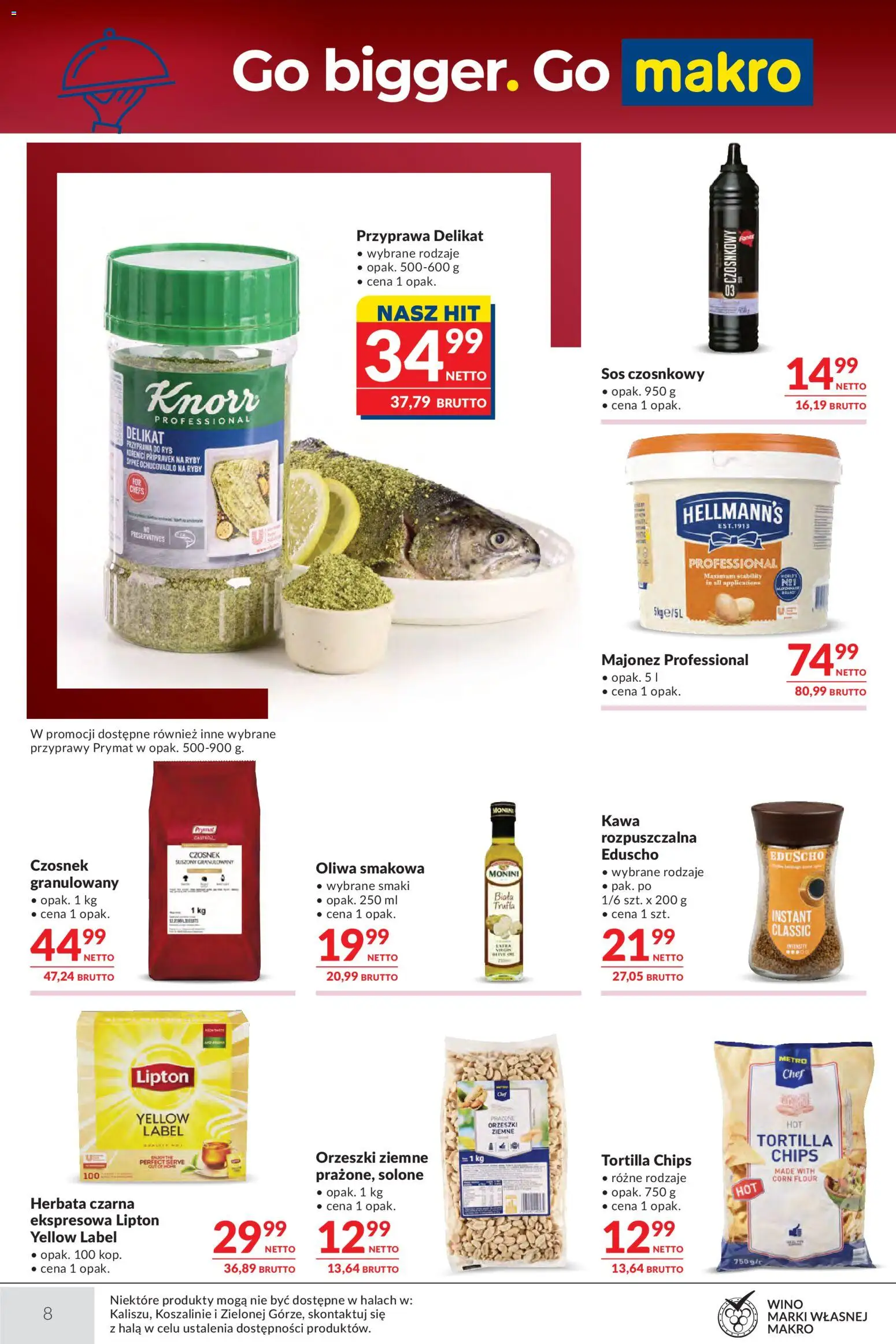 Makro gazetka - Oferta dla gastronomii od 07.07.2026 | Strona: 8 | Produkty: Sos czosnkowy, Kawa rozpuszczalna, Tortilla, Ryby