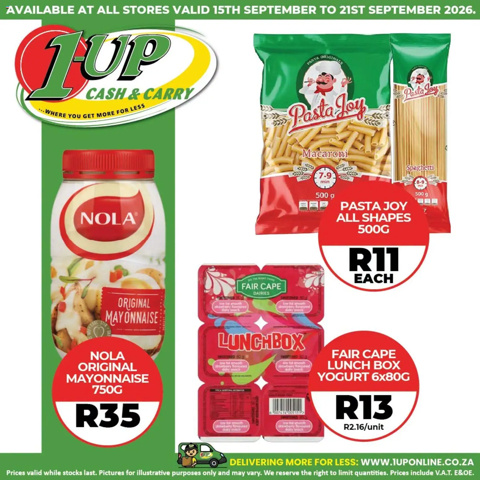 New 1UP Cash & Carry catalogue – valid from 15/09/2026 | Page: 2 | Products: Yogurt, Pasta, Spaghetti, Mayonnaise