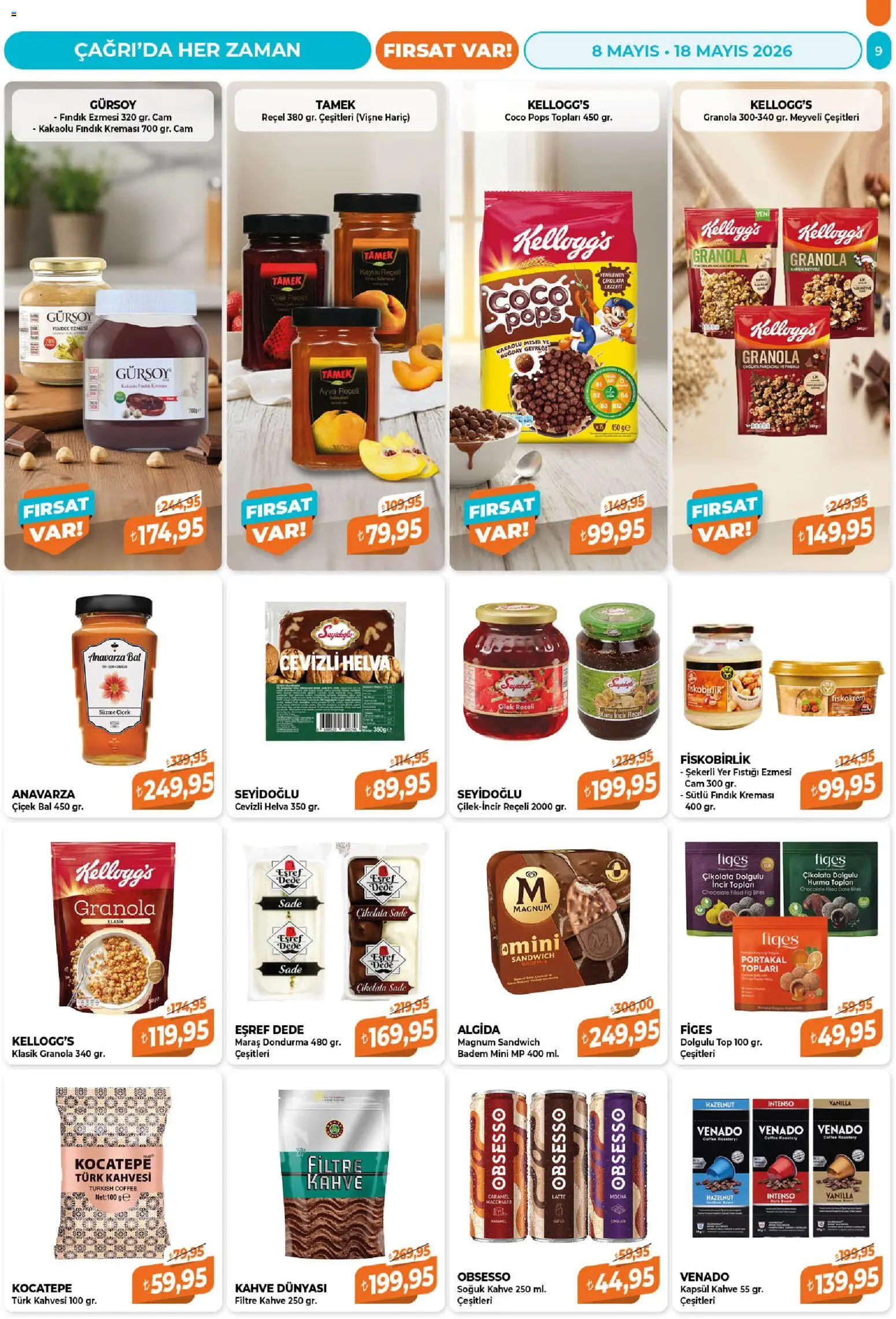 Çağrı Market Katalog - 08.05.2026 tarihinden itibaren geçerlidir | Sayfa: 9 | Ürünler: Kahve, Portakal, Çilek, Vişne