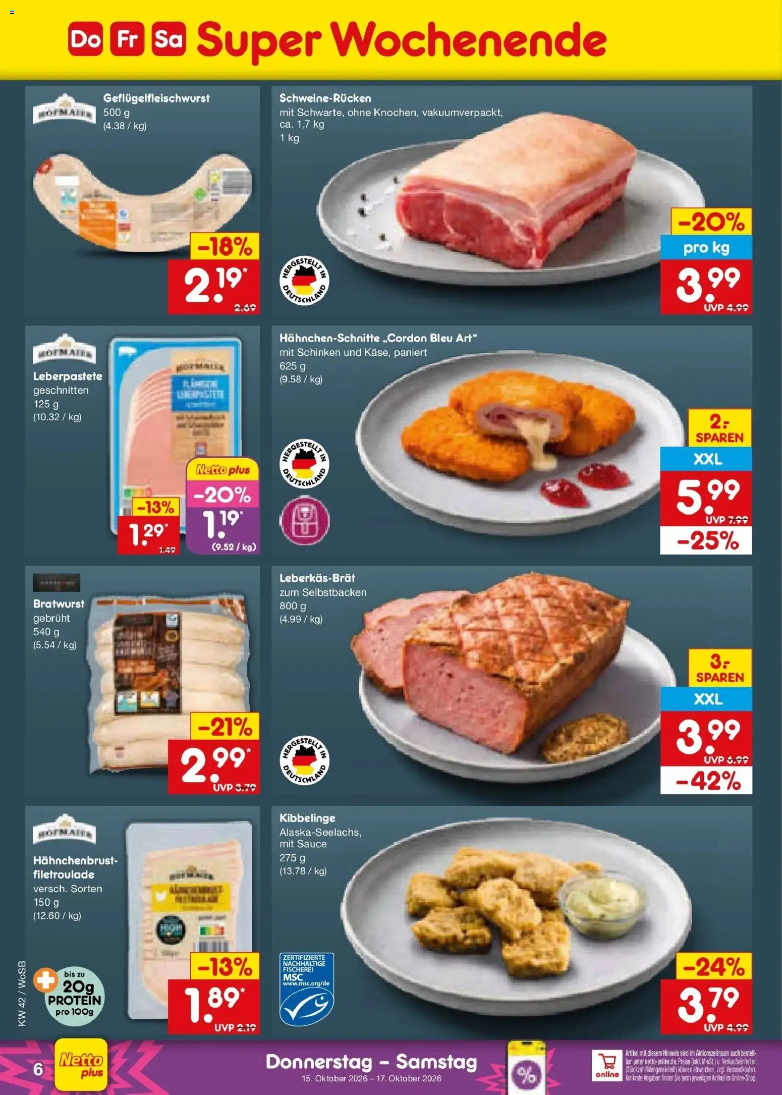 Netto Marken-Discount Prospekt Ludwigshafen-Edigheim (ab 12.10.2026) » Angebote | Seite: 52 | Produkte: Bratwurst, Schweinerucken, Schinken, Hahnchenbrust