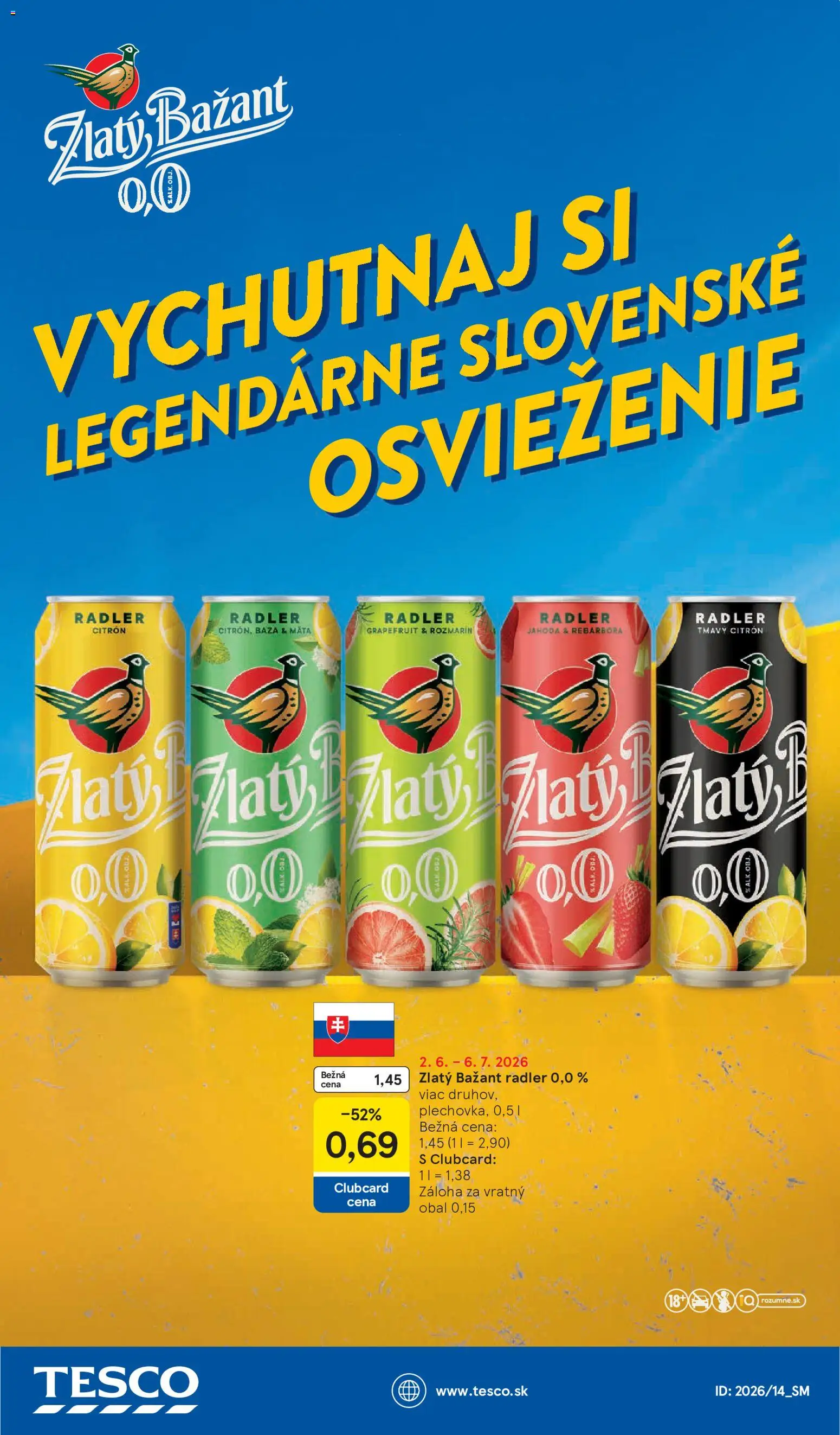 Nové Tesco akcie – leták je platný od 03.06.2026 | Strana: 35 | Produkty: Rebarbora, Radler, Zlatý Bažant, Grapefruit