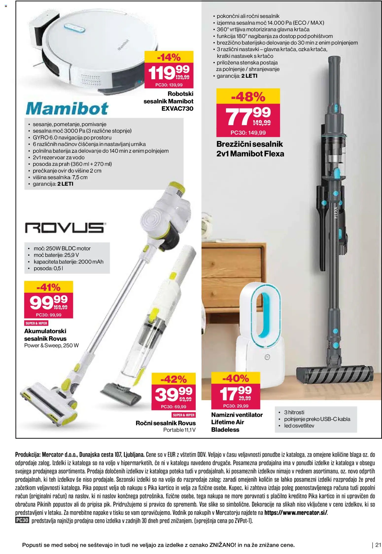Novi Mercator katalog ponudbe – veljaven od 10.06.2026 | Stran: 21 | Izdelki: Namizni ventilator, Robot, Baterije, Sesalnik