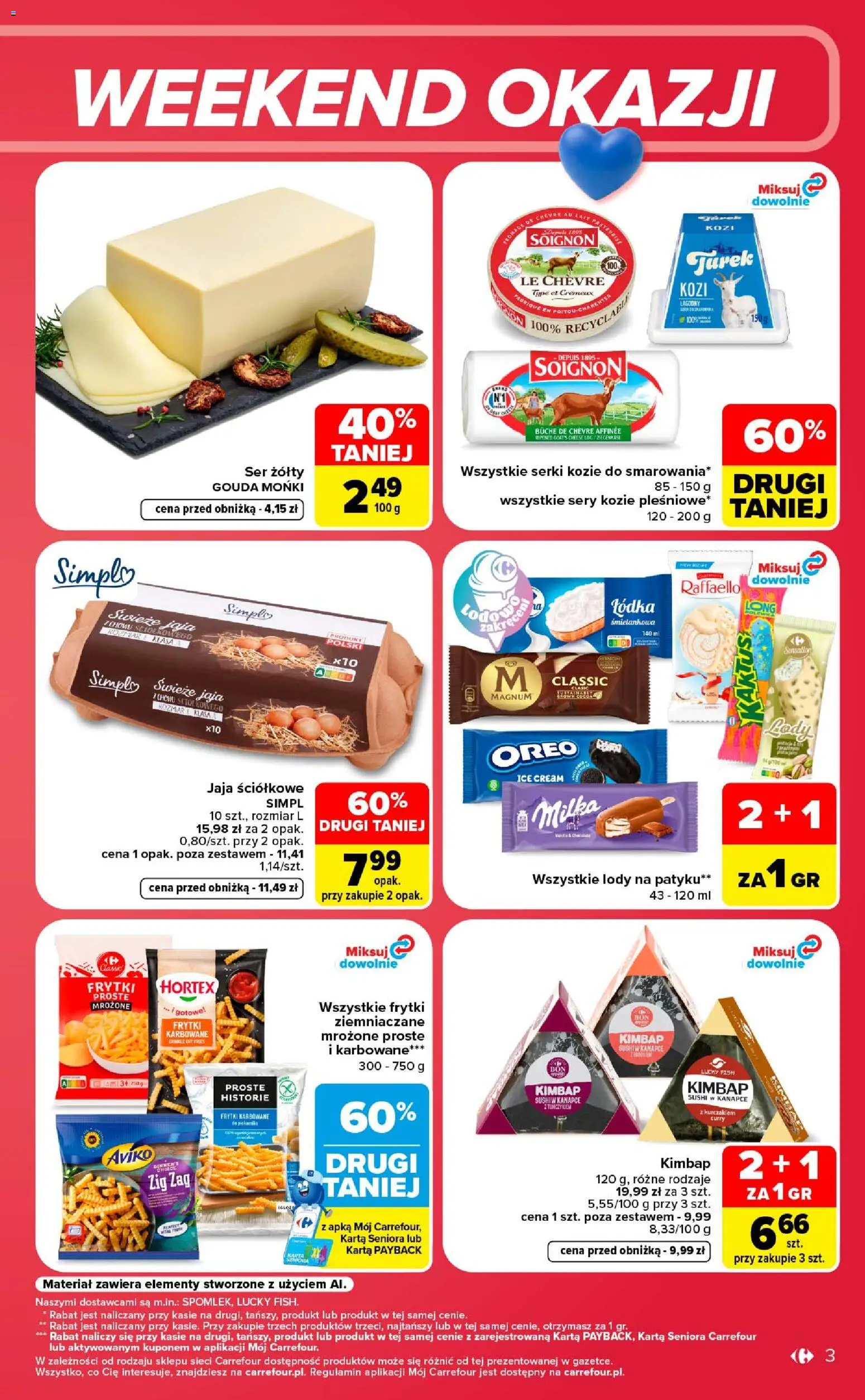 Carrefour gazetka - Weekend okazji od 27.08.2026 | Strona: 3 | Produkty: Curry, Sushi, Ser żółty Gouda, Lody