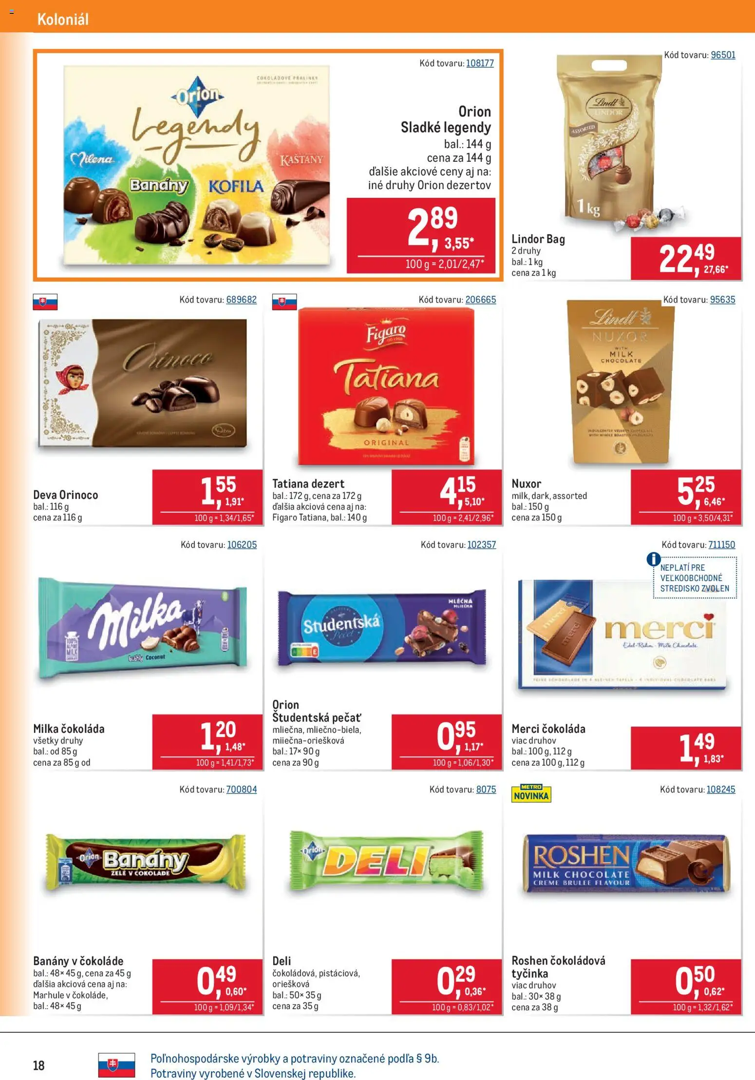 Nové Metro akcie – leták je platný od 12.08.2026 | Strana: 18 | Produkty: Banány v čokoláde, Banány, Lindt, Dezert