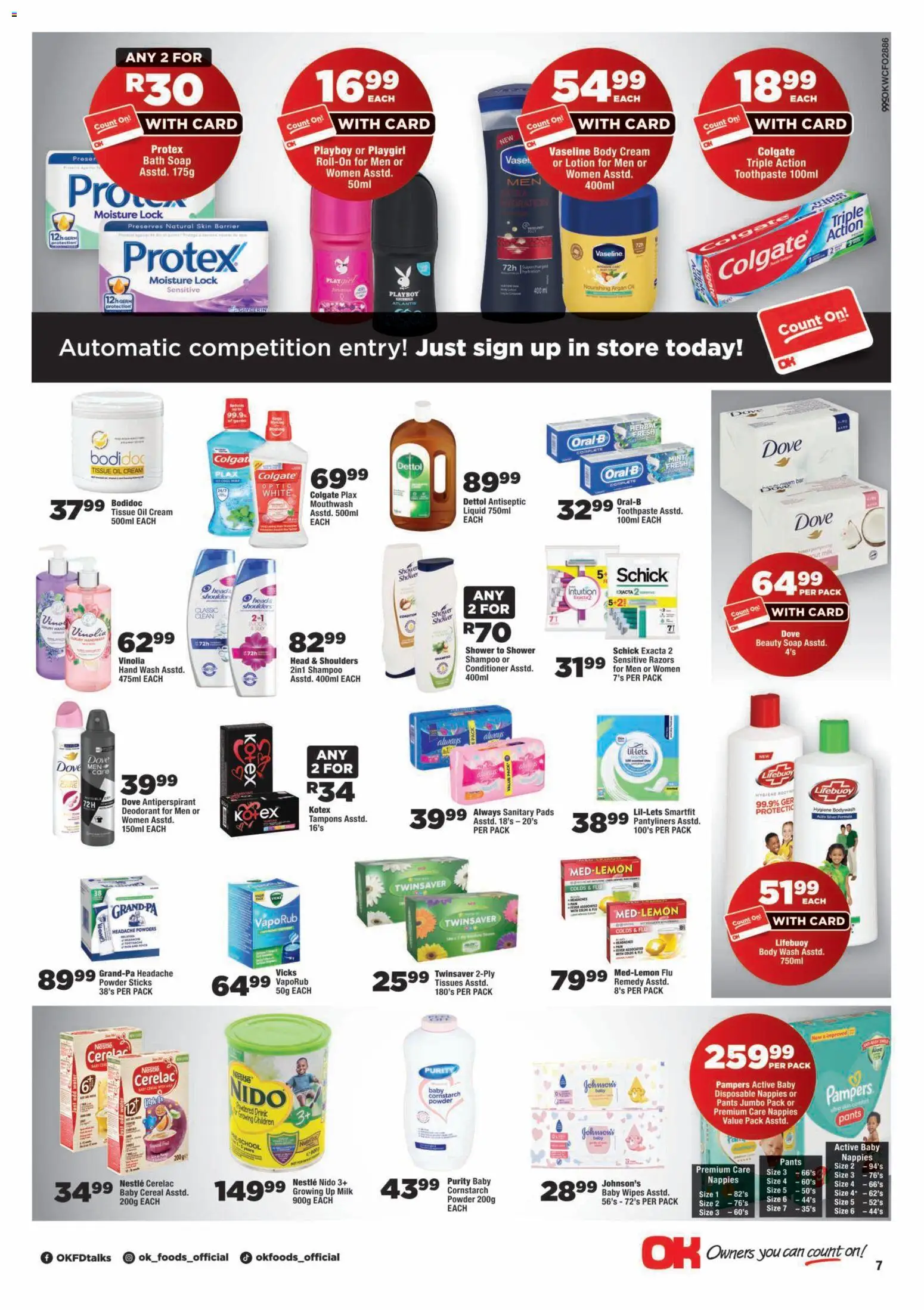 New OK Foods catalogue – valid from 25/08/2026 | Page: 7 | Products: Tissue oil, Pants, Antiperspirant, Tissues