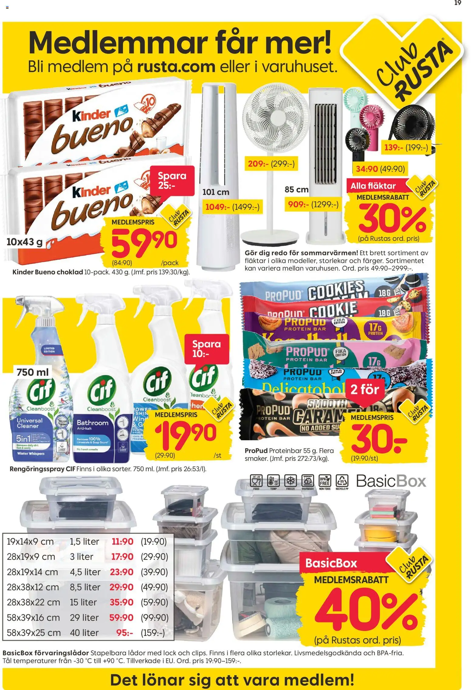 Rusta reklamblad aktuell från 18.05.2026 | Sida: 19 | Produkter: Förvaringslådor, Proteinbar, Choklad, Rengöringsspray