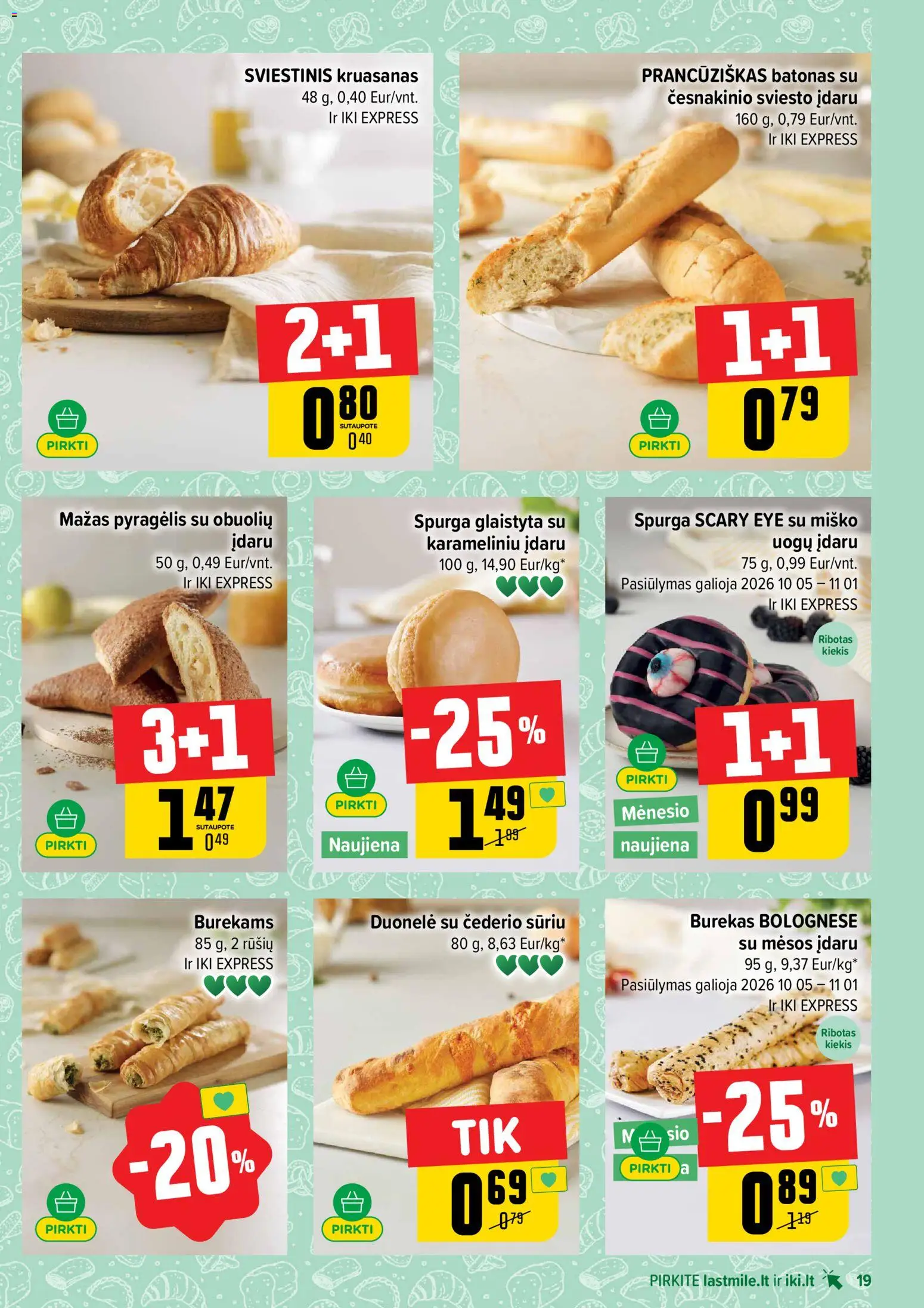 IKI akcijos nuo 2026.10.12 | Puslapis: 19 | Prekių: Batonas, Spurga