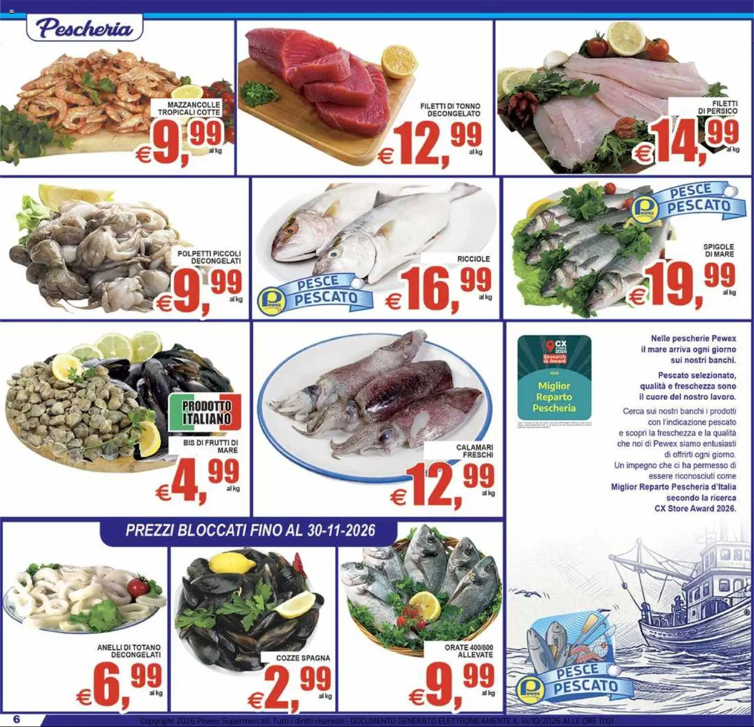 Volantino Pewex del 14/10/2026 | Pagina: 6 | Prodotti: Pesce, Mazzancolle, Calamari, Tonno