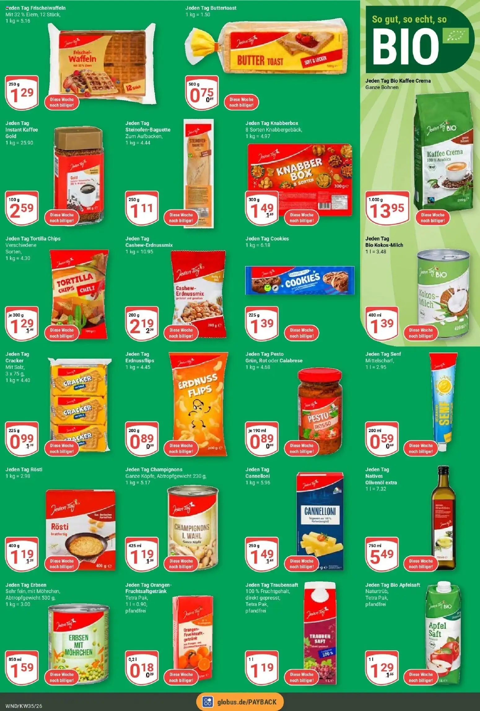 Globus Prospekt St. Wendel (ab 24.08.2026) » Angebote online | Seite: 15 | Produkte: Butter, Toast, Apfelsaft, Waffeln