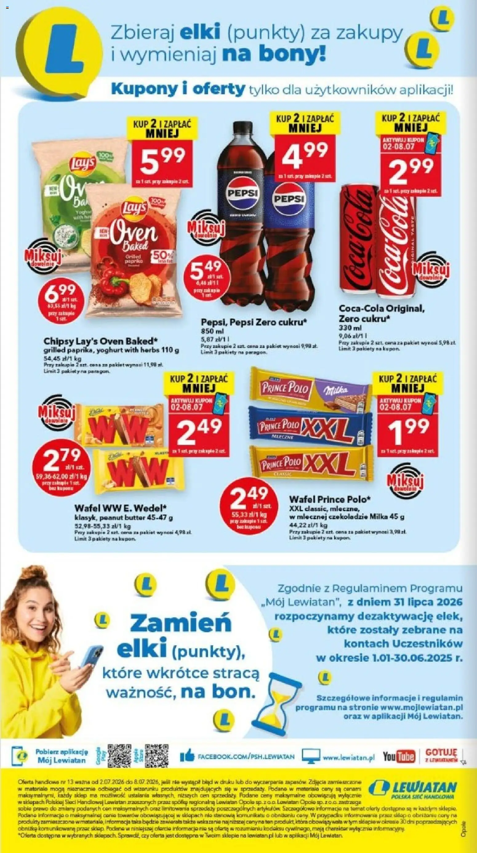 Lewiatan gazetka - Legnica od 02.07.2026 | Strona: 8 | Produkty: Prince polo xxl, Pepsi, Coca cola, Milka