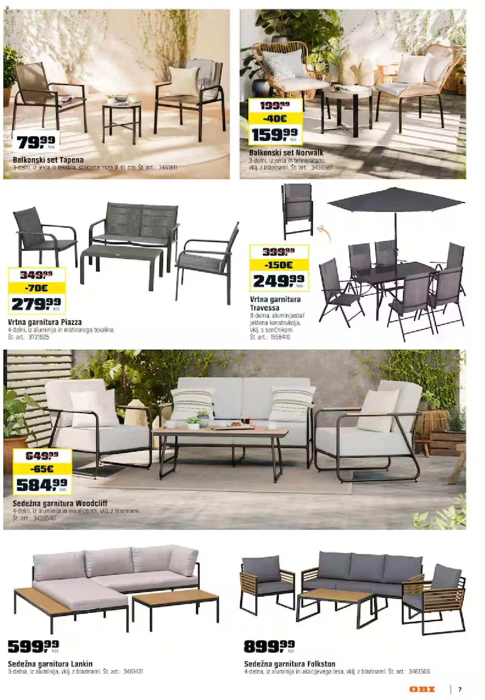 Novi OBI katalog ponudbe – veljaven od 02.07.2026 | Stran: 7 | Izdelki: Vrtna garnitura, Balkonski set, Sedezna garnitura, Miza