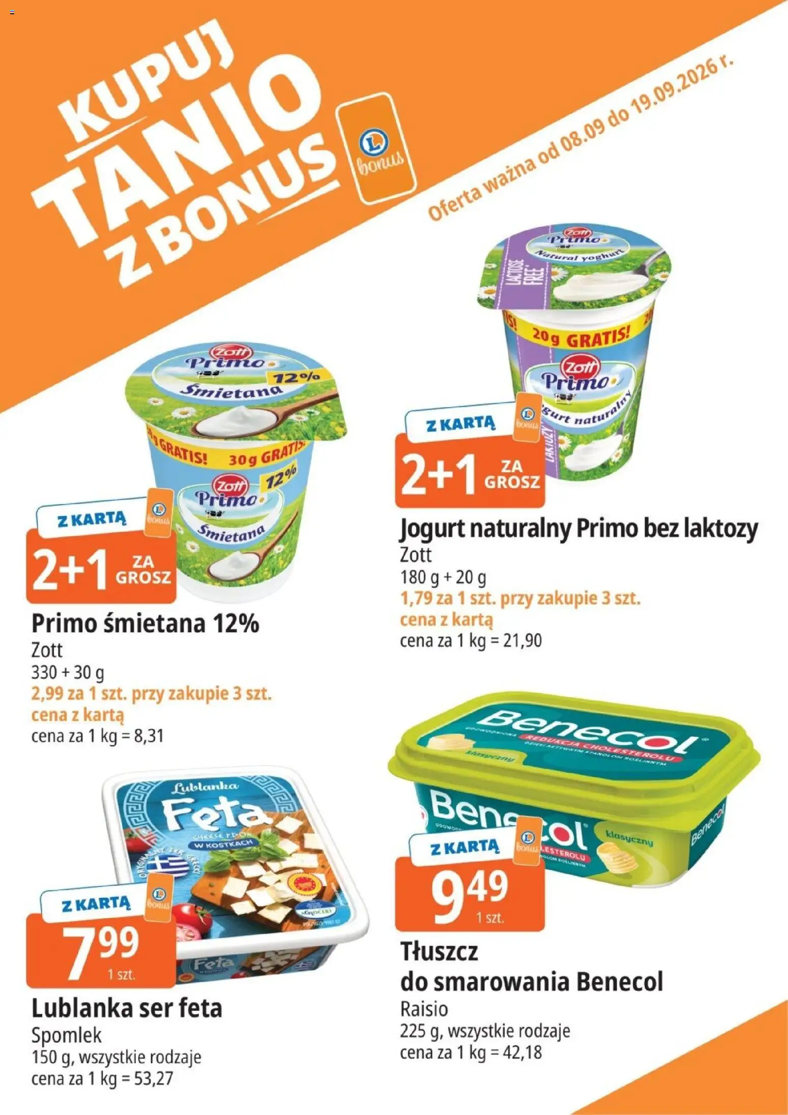 E.Leclerc gazetka - Kupuj Tanio Z Bonus od 08.09.2026 | Strona: 9 | Produkty: Bez laktozy, Jogurt naturalny, Śmietana, Ser feta