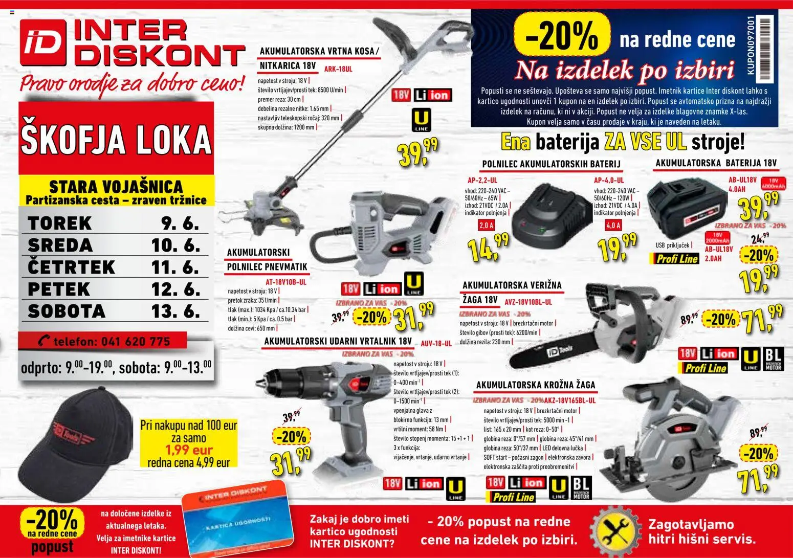 Novi Inter Diskont katalog ponudbe – veljaven od 09.06.2026 | Stran: 1 | Izdelki: Telefon, Baterija, Orodje, Krožna žaga