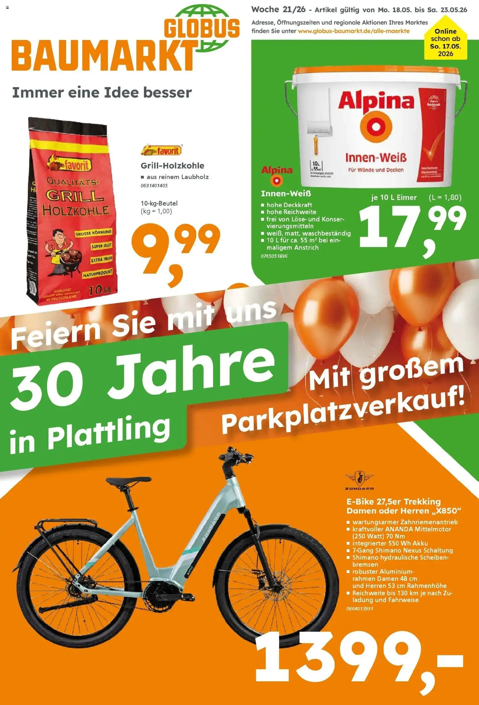 Globus Baumarkt Prospekt Plattling – gültig ab 17.05.2026 | Seite: 1 | Produkte: Grill