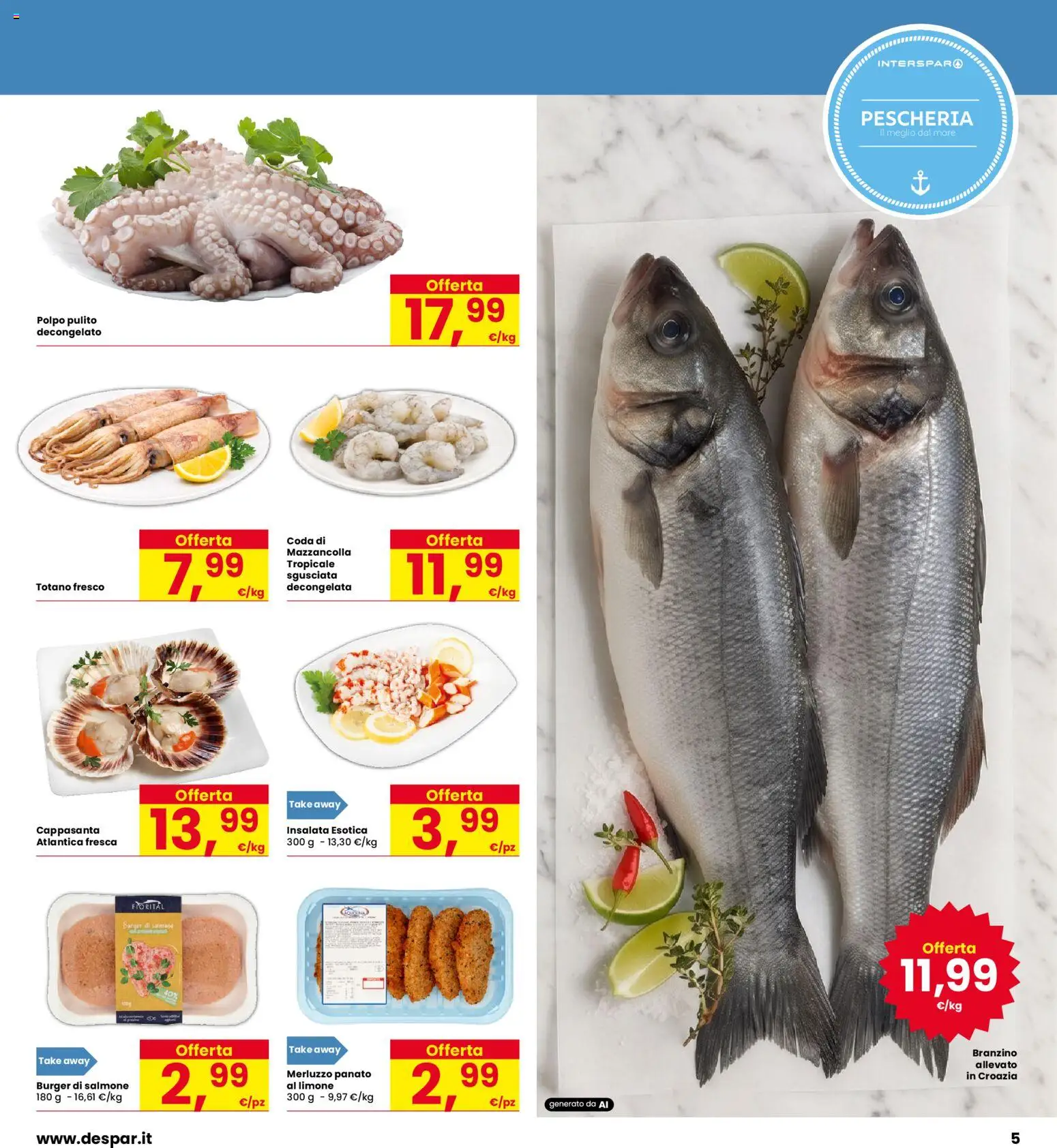 Volantino Interspar del 27/08/2026 | Pagina: 5 | Prodotti: Merluzzo, Branzino, Limone, Totano