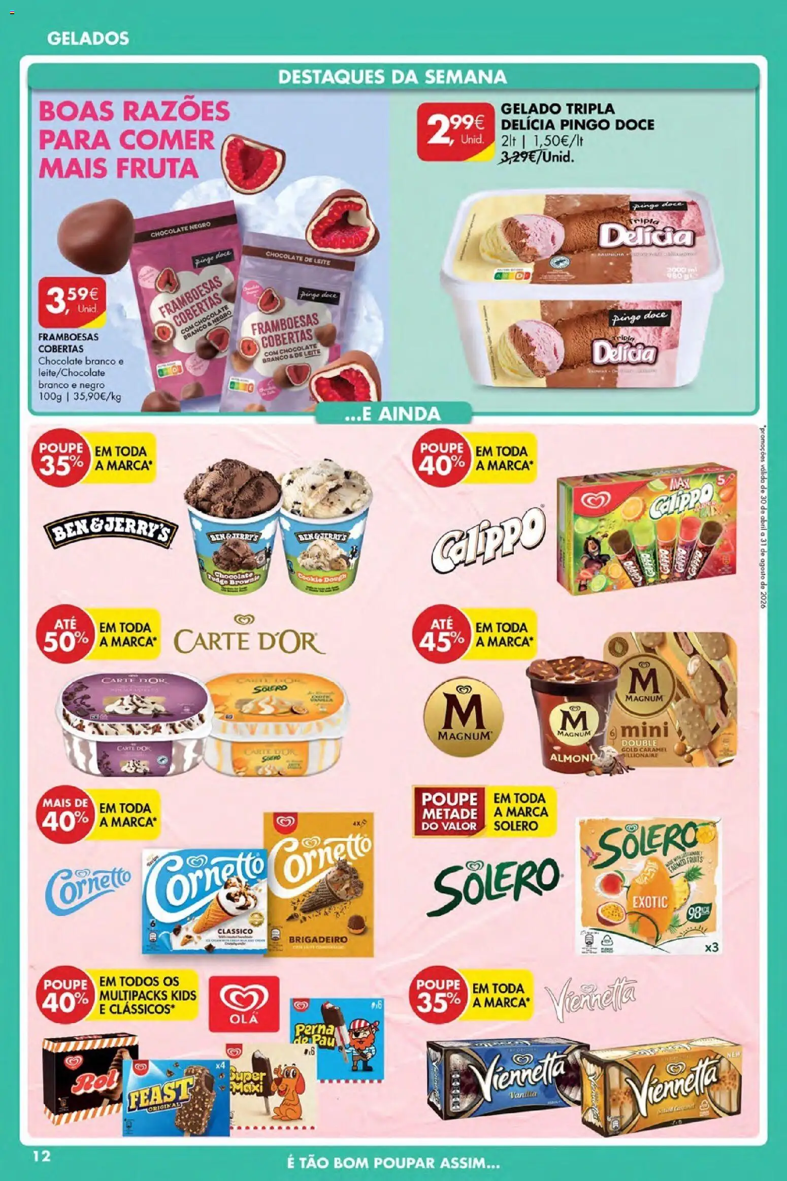 Pingo Doce Poupe Esta Semana Açores │ válido de 21.05.2026 | Página: 12 | Produtos: Framboesas, Gelado, Leite, Chocolate