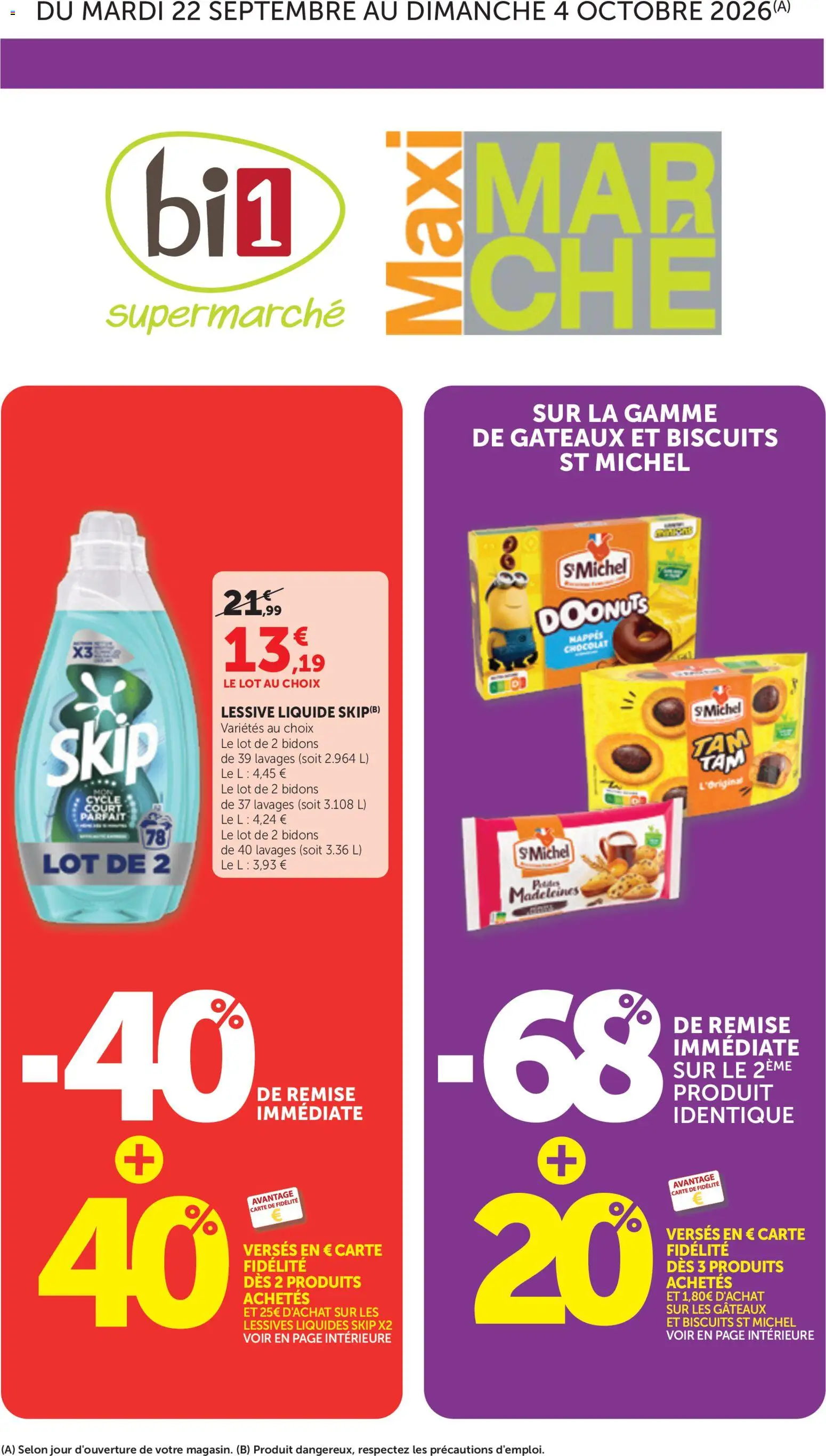 {H1} | Page: 1 | Produits: Lessive Liquide, Chocolat, Skip, Biscuits