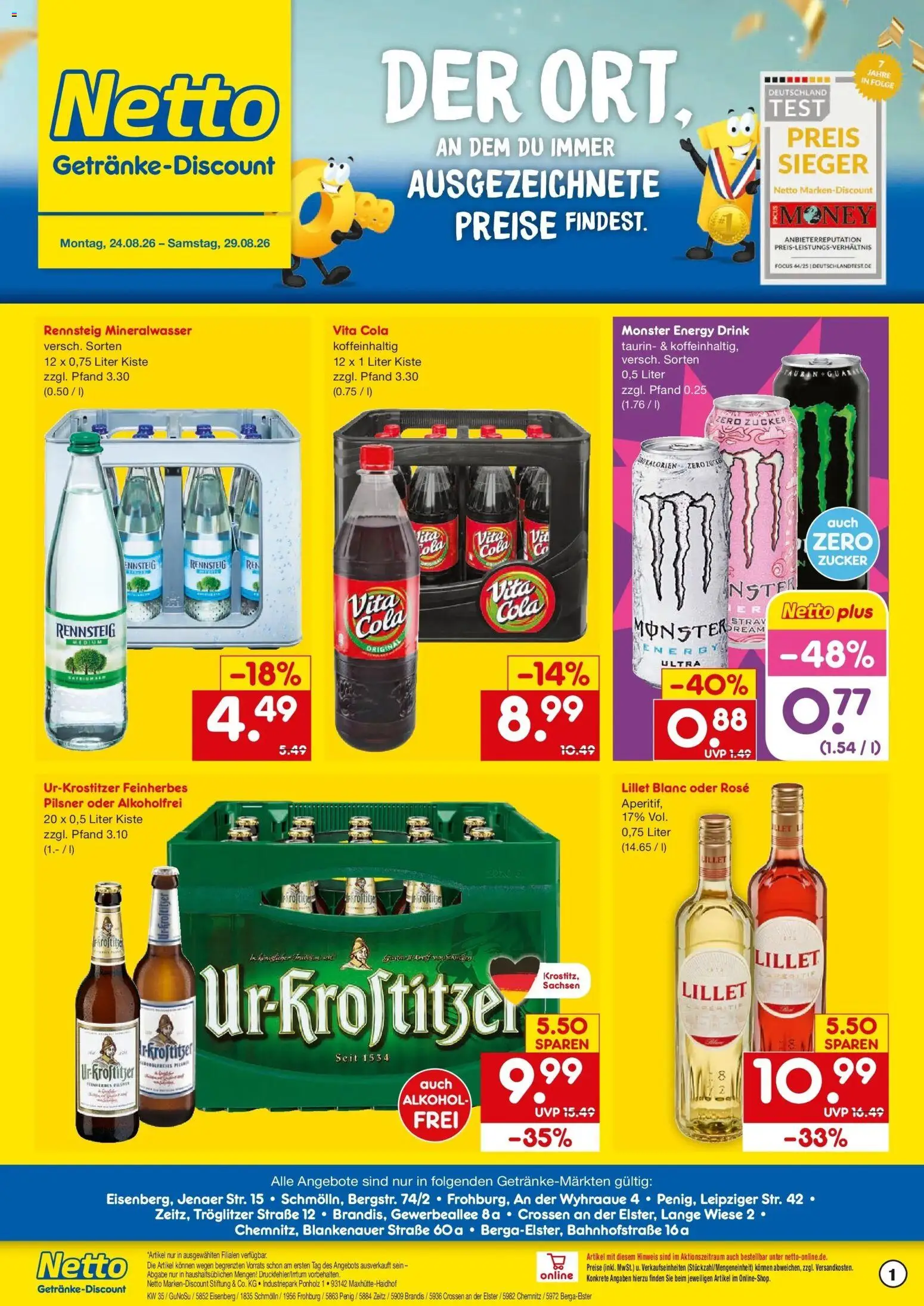 Netto Marken-Discount Prospekt Eisenberg (ab 24.08.2026) » Angebote | Seite: 1 | Produkte: Energy, Monster, Zucker, Vita cola