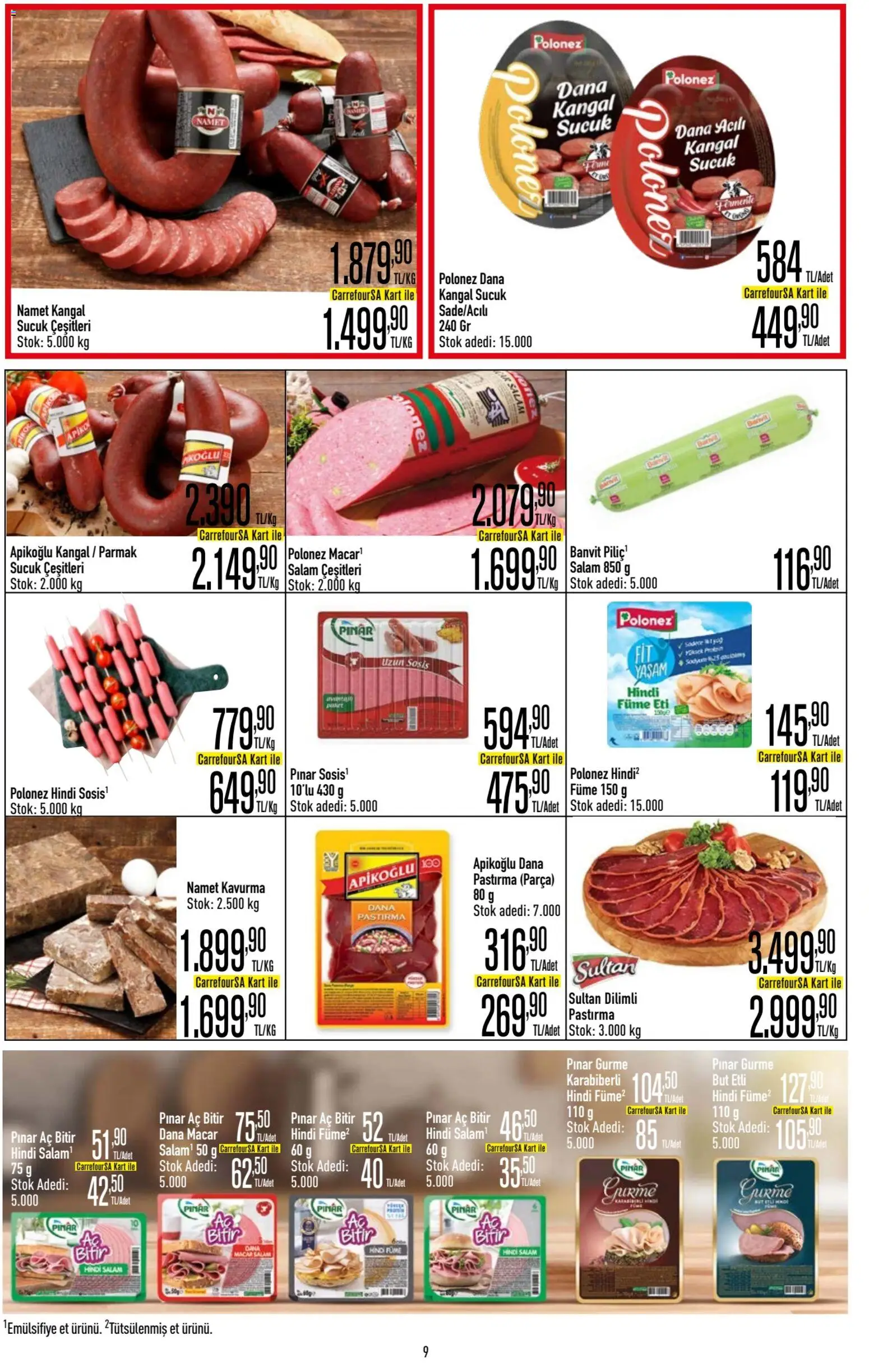 CarrefourSA Katalog - 06 Ağustos 2026 tarihinden itibaren geçerlidir | Sayfa: 9 | Ürünler: Et, Sosis, Hindi füme, Sucuk
