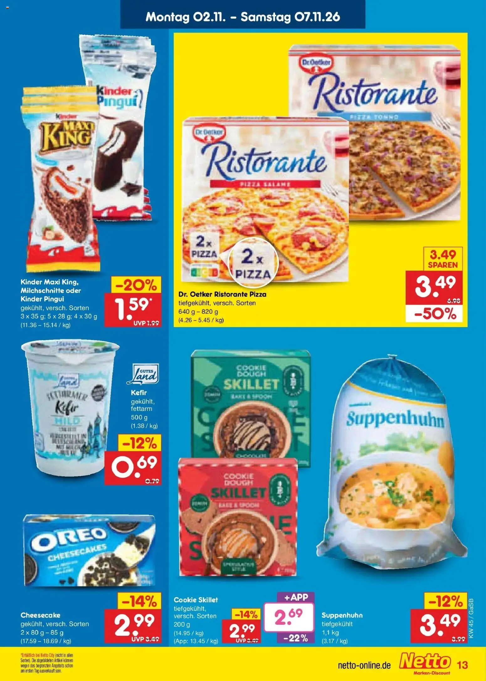 Netto Marken-Discount Prospekt Oldenburg – gültig ab 02.11.2026 | Seite: 21 | Produkte: Ristorante, Kefir, Salami, Pizza